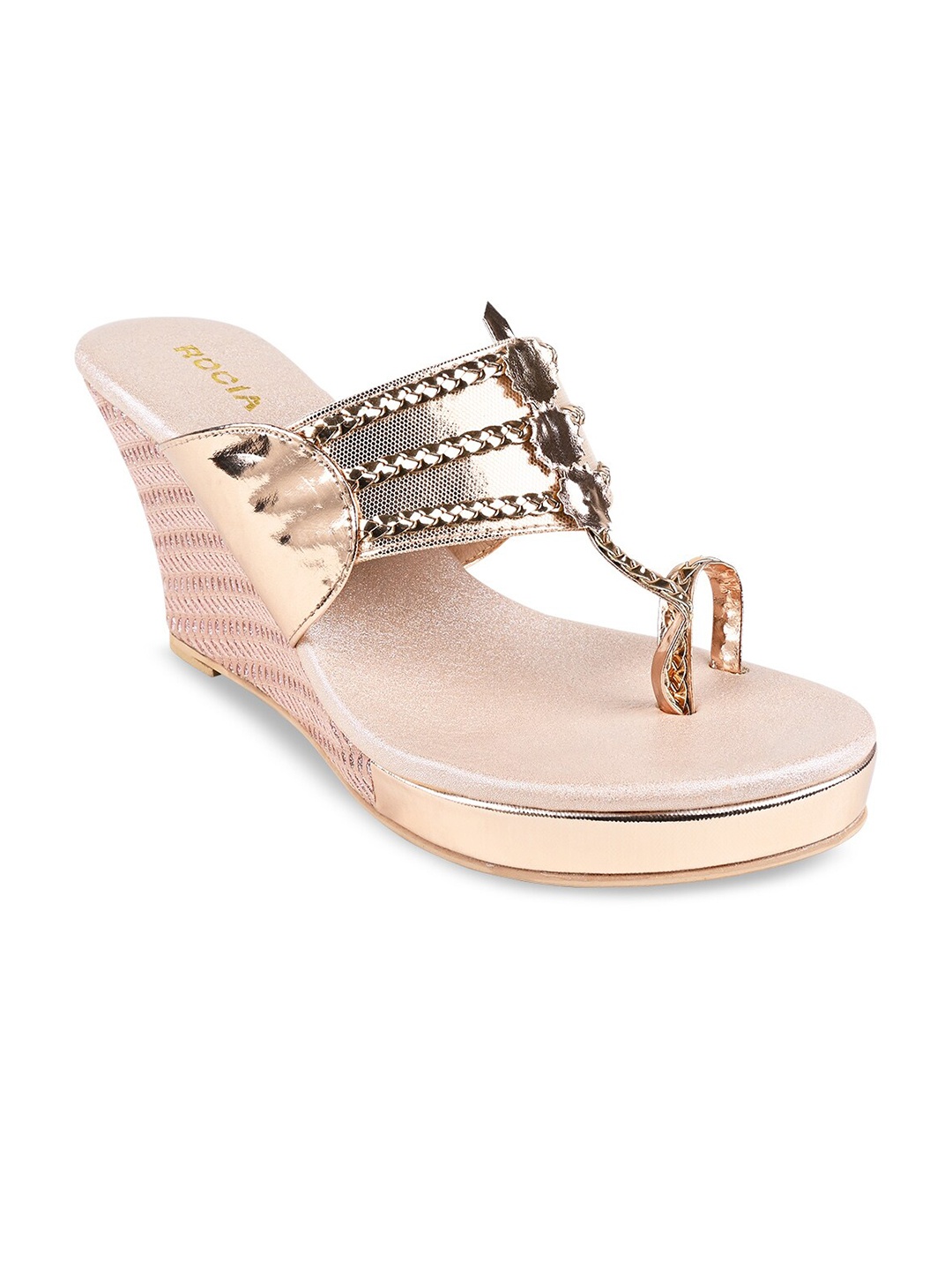 

Rocia Embellished Ethnic Wedge Heels, Rose gold