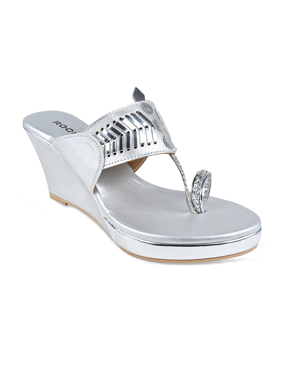

Rocia Slip On Ethnic Wedge Heels, Silver