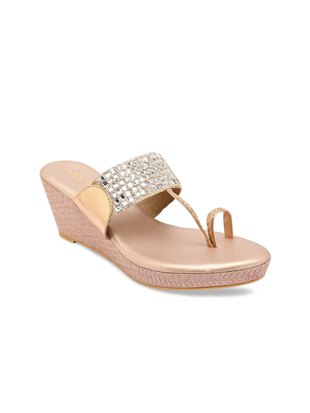 

Rocia Embellished Ethnic Wedge Heels, Rose gold