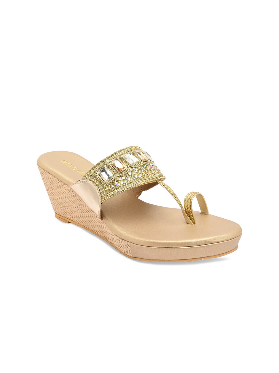 

Rocia Embellished Ethnic Wedge Heels, Gold