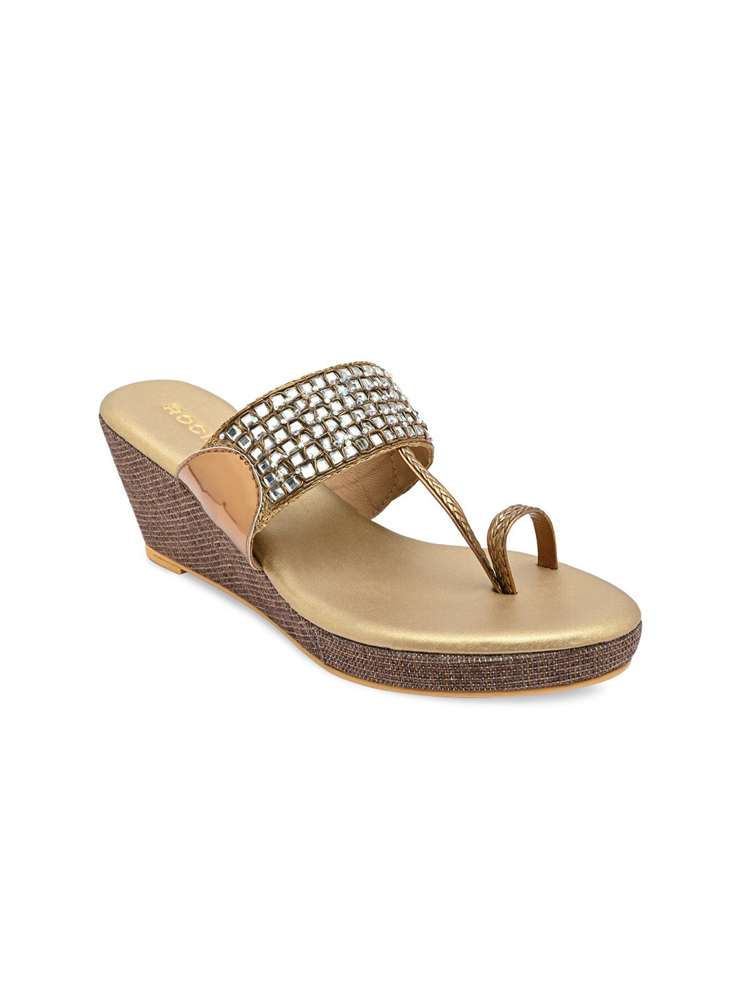 

Rocia Embellished Ethnic Wedge Heels, Gold