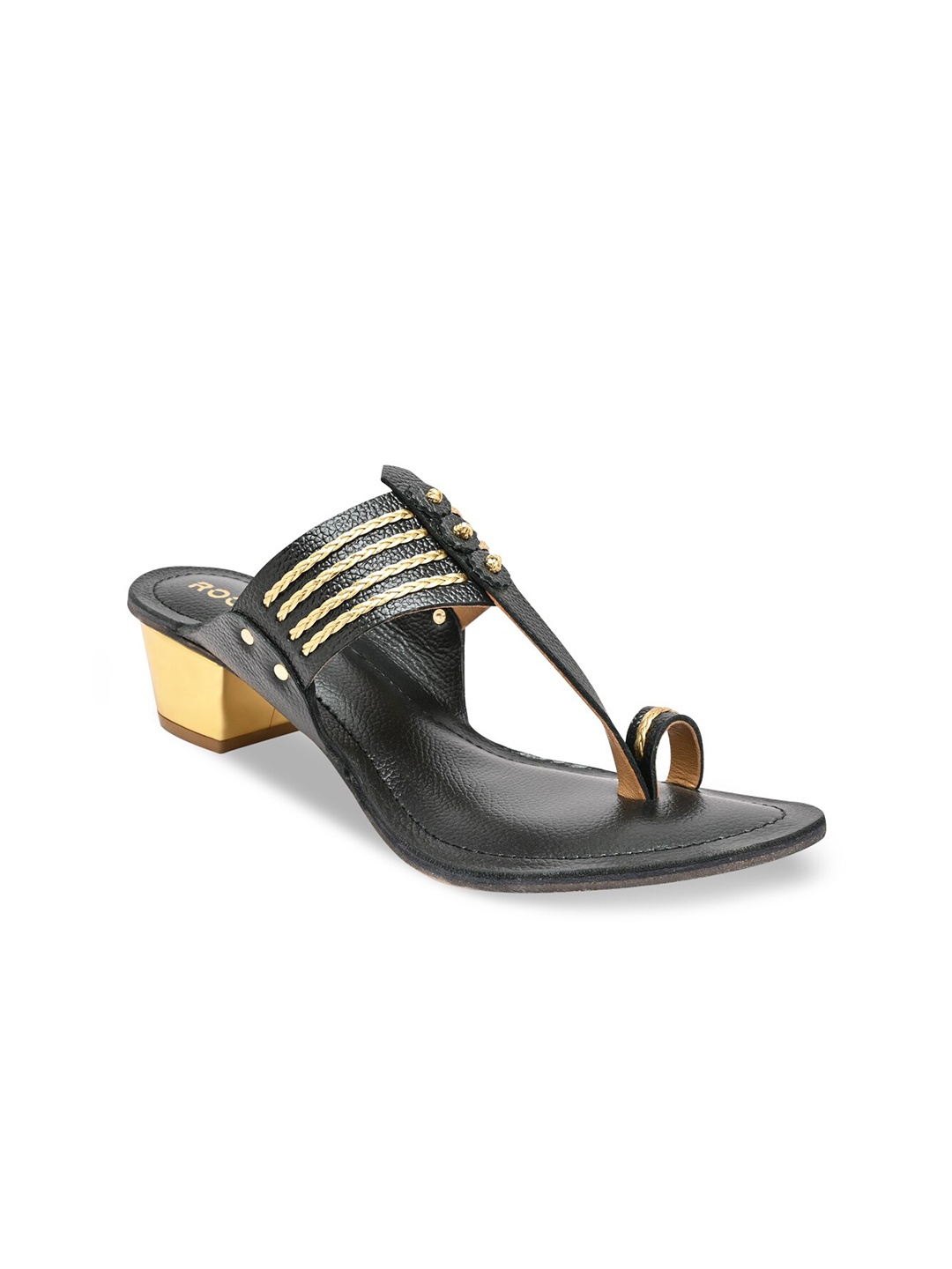 

Rocia Open Back Ethnic Block Heels, Black
