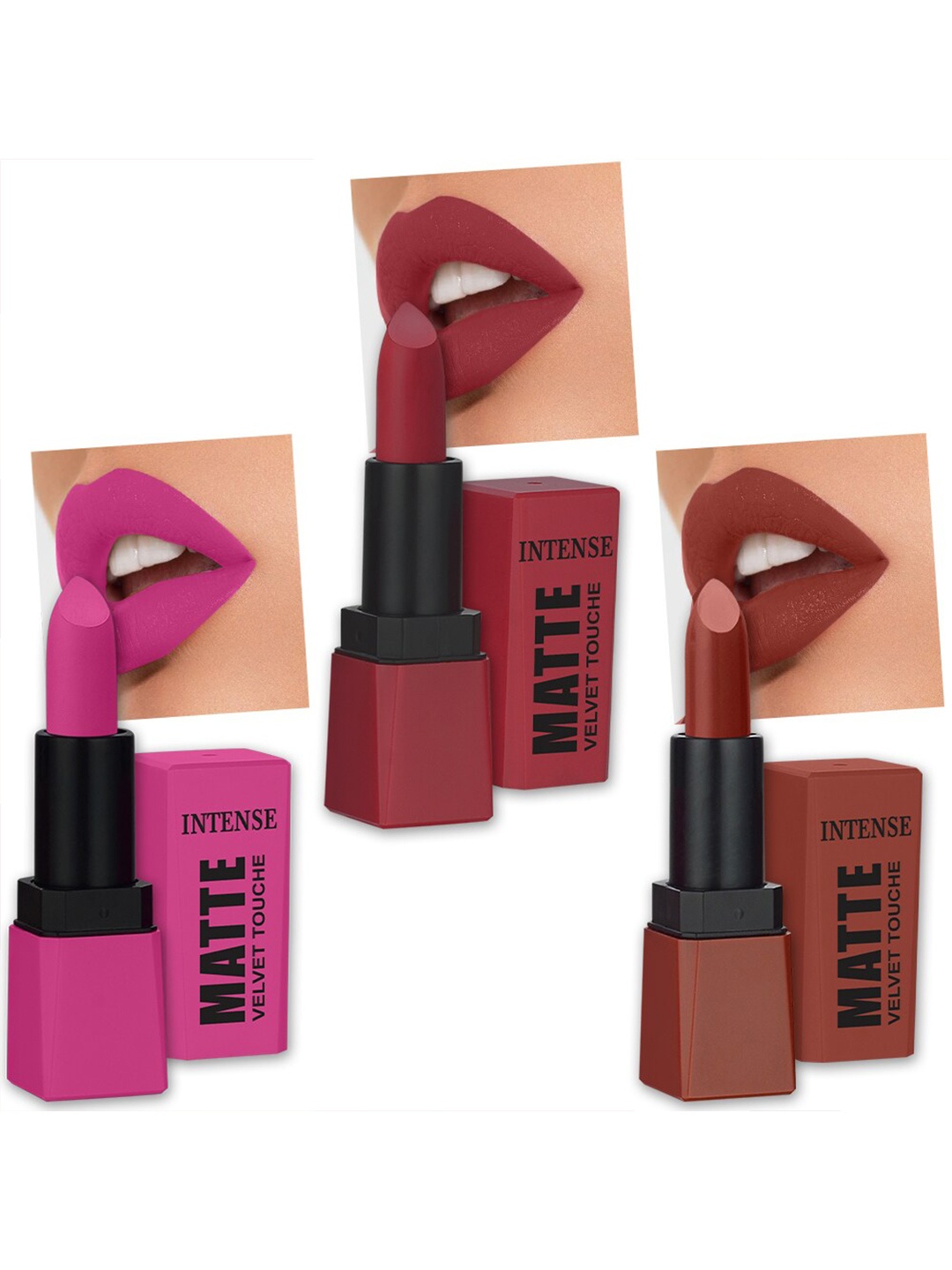 

PERPAA Set Of 3 Sensational Matte Intense Velvet Touche Lipstick with Vitamin E- 3.5g Each, Pink