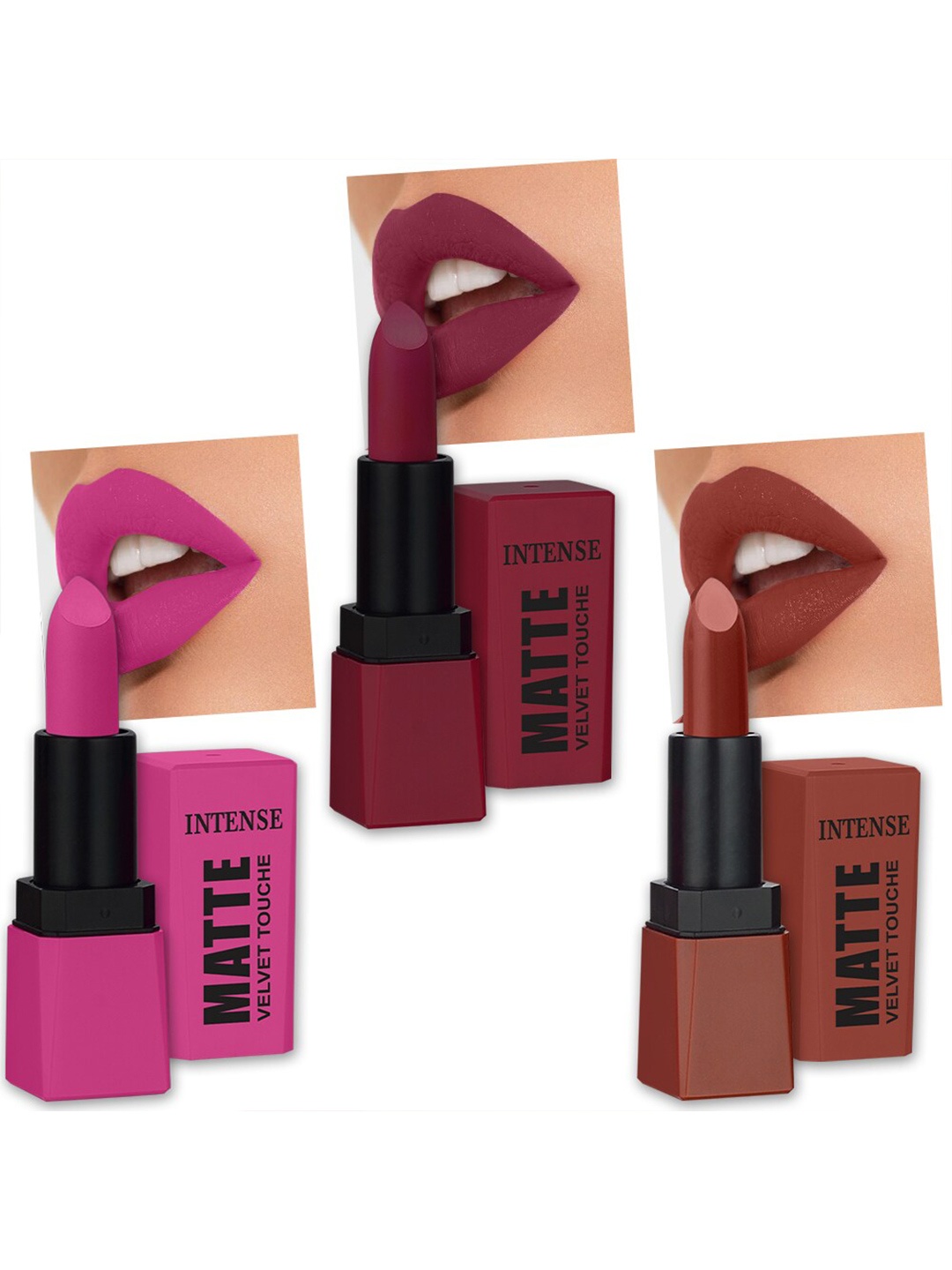 

PERPAA Set Of 3 Sensational Matte Intense Velvet Touche Lipstick with Vitamin E- 3.5g Each, Pink