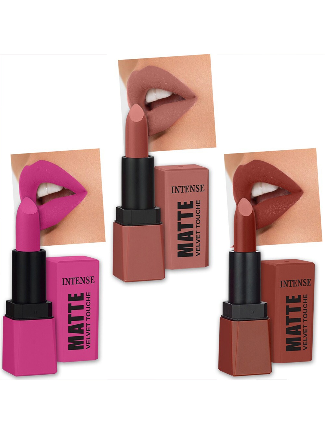 

PERPAA Set Of 3 Sensational Matte Intense Velvet Touche Lipstick with Vitamin E- 3.5g Each, Pink