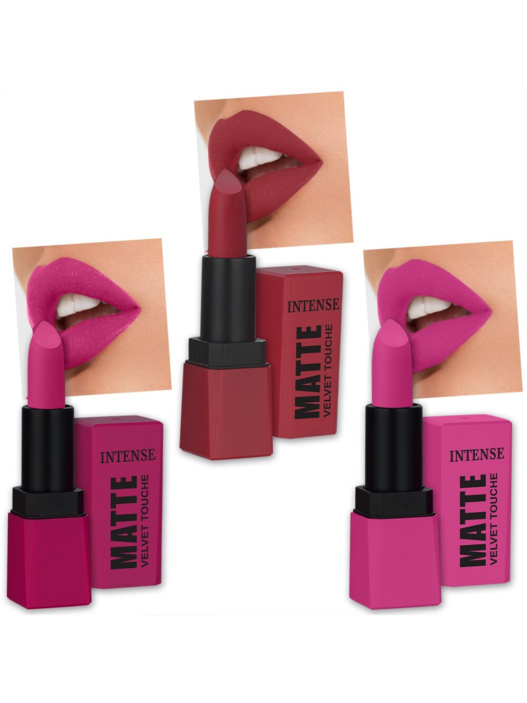 

PERPAA Set of 3 Sensational Creamy Matte Long Lasting Lipstick with Vitamin E - 3.5g each, Pink