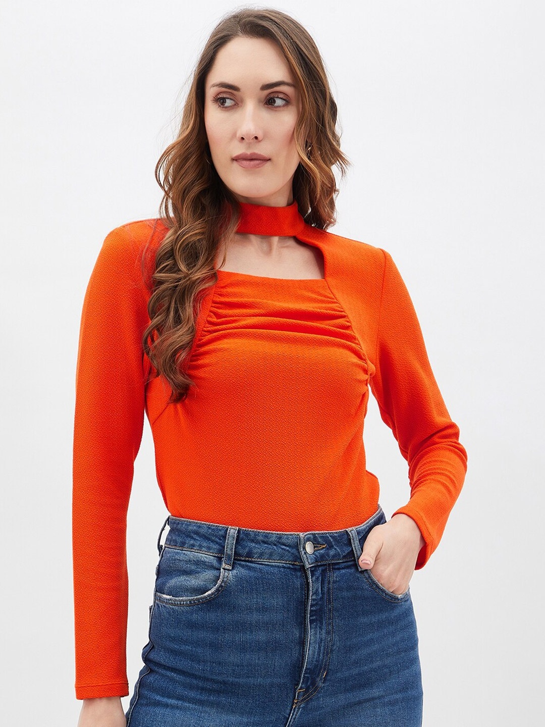 

Kibo Choker Neck Long Sleeves Top, Orange