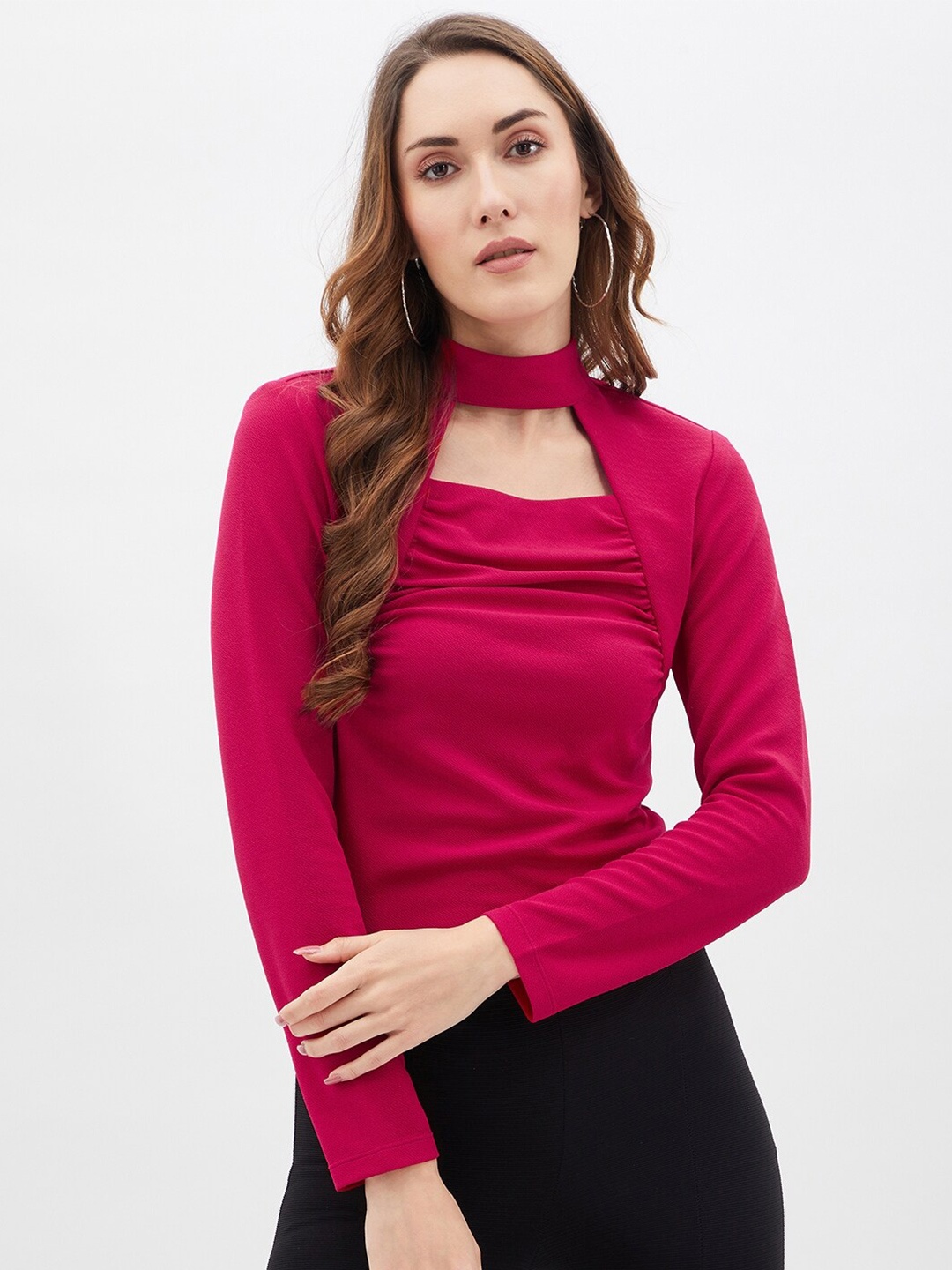 

Kibo Choker Neck Ruched Top, Pink