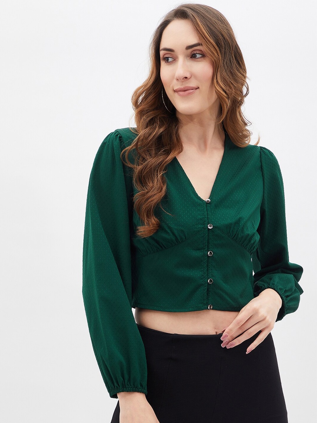 

Kibo V-Neck Shirt Style Top, Green