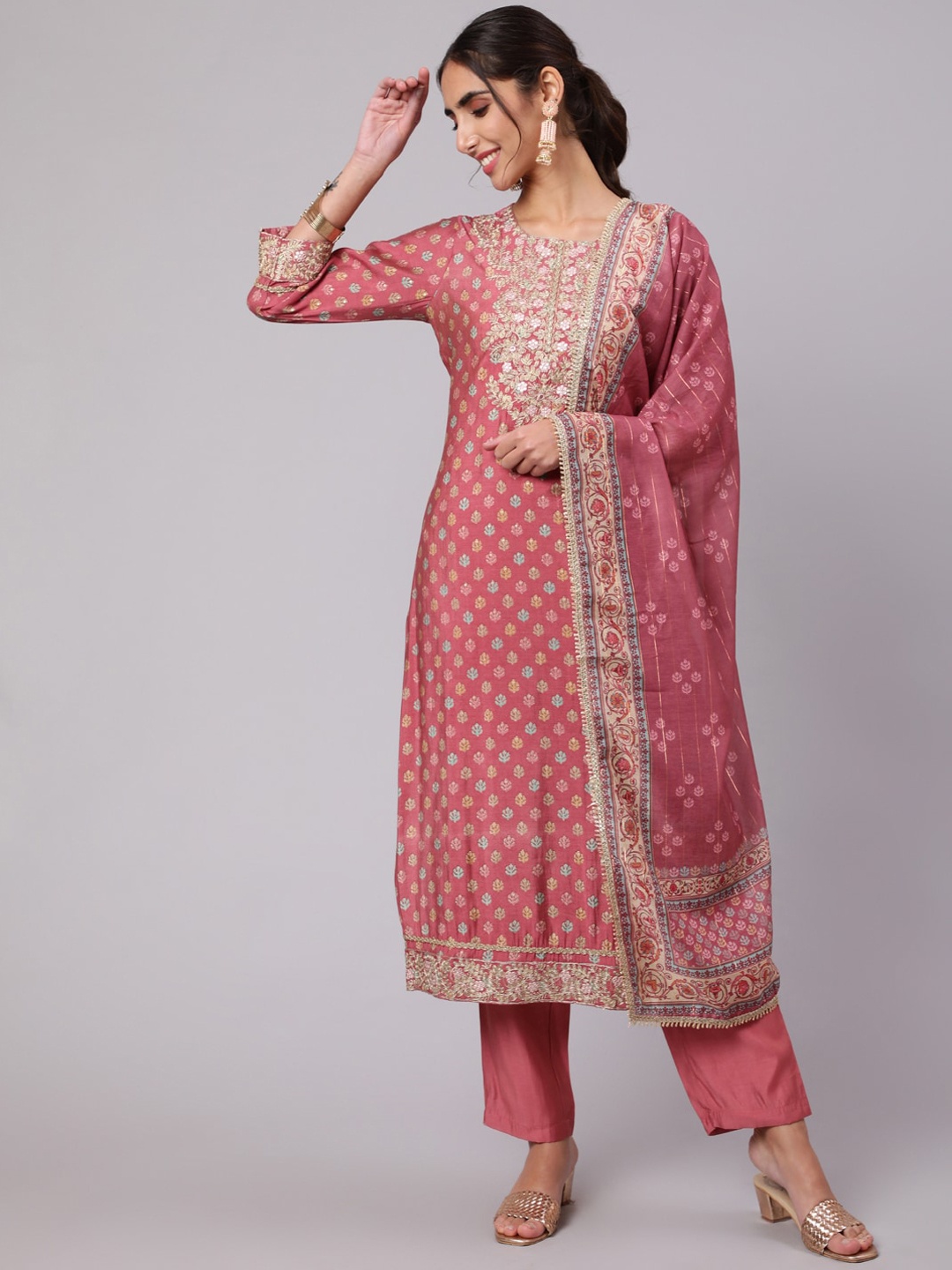 

KALINI Women Ethnic Motifs Printed Kurta With Trousers & Dupatta, Pink