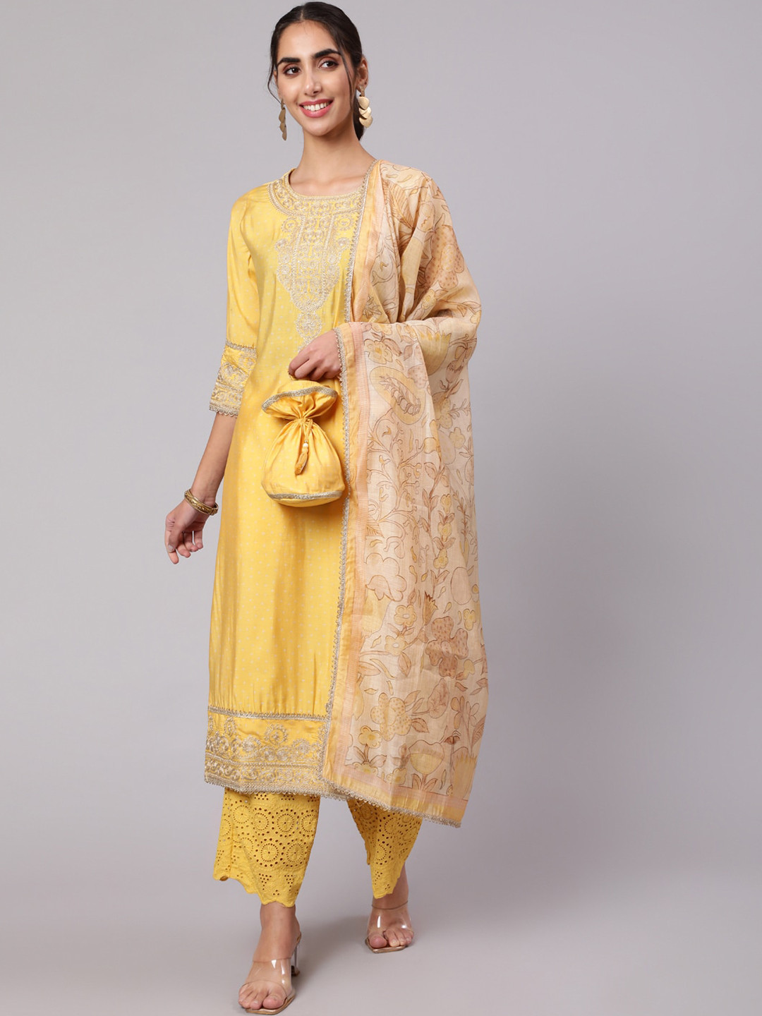 

KALINI Women Printed Kurta With Trousers & Dupatta, Yellow
