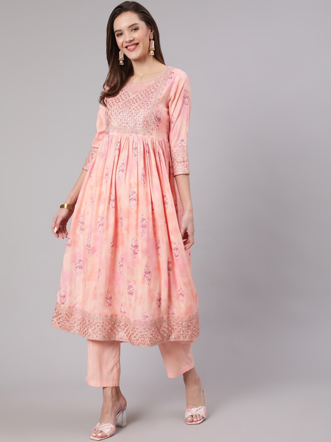 

KALINI Women Floral Printed Kurta With Trousers & Dupatta, Peach