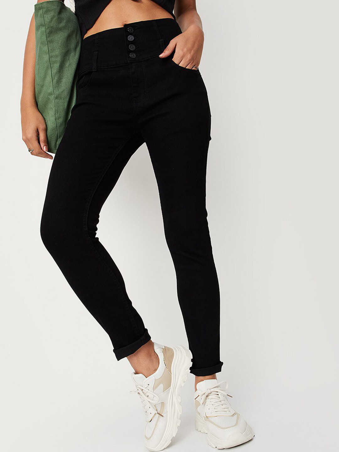 

max Women High Rise Jeans, Black