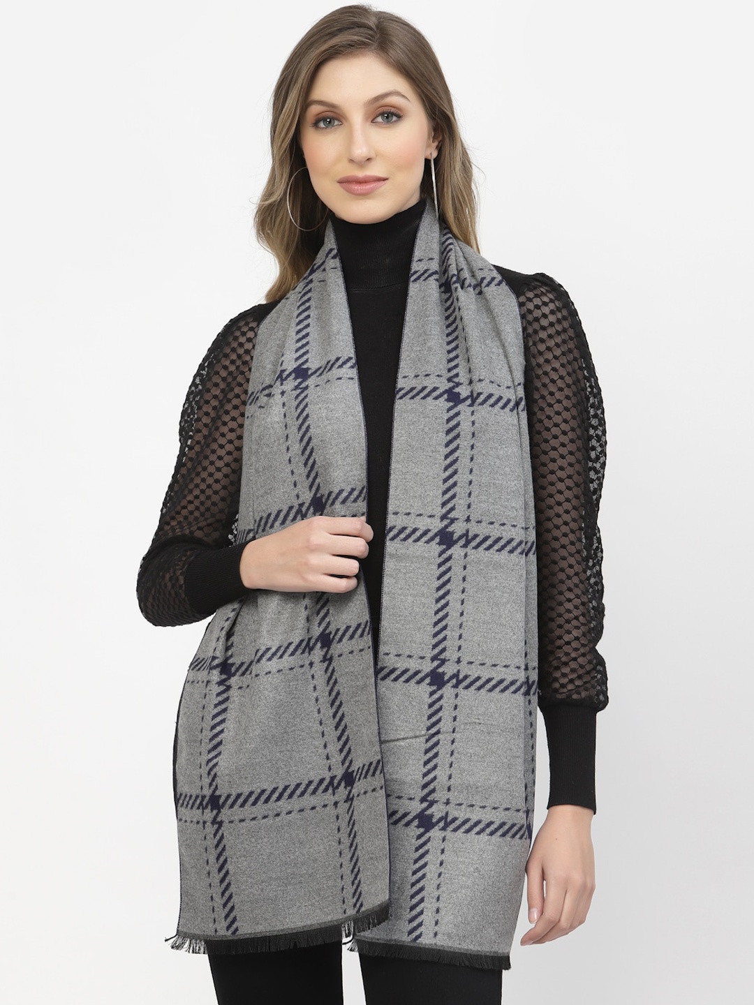 

Calvadoss Women Checked Long-Fit Mufflers, Grey