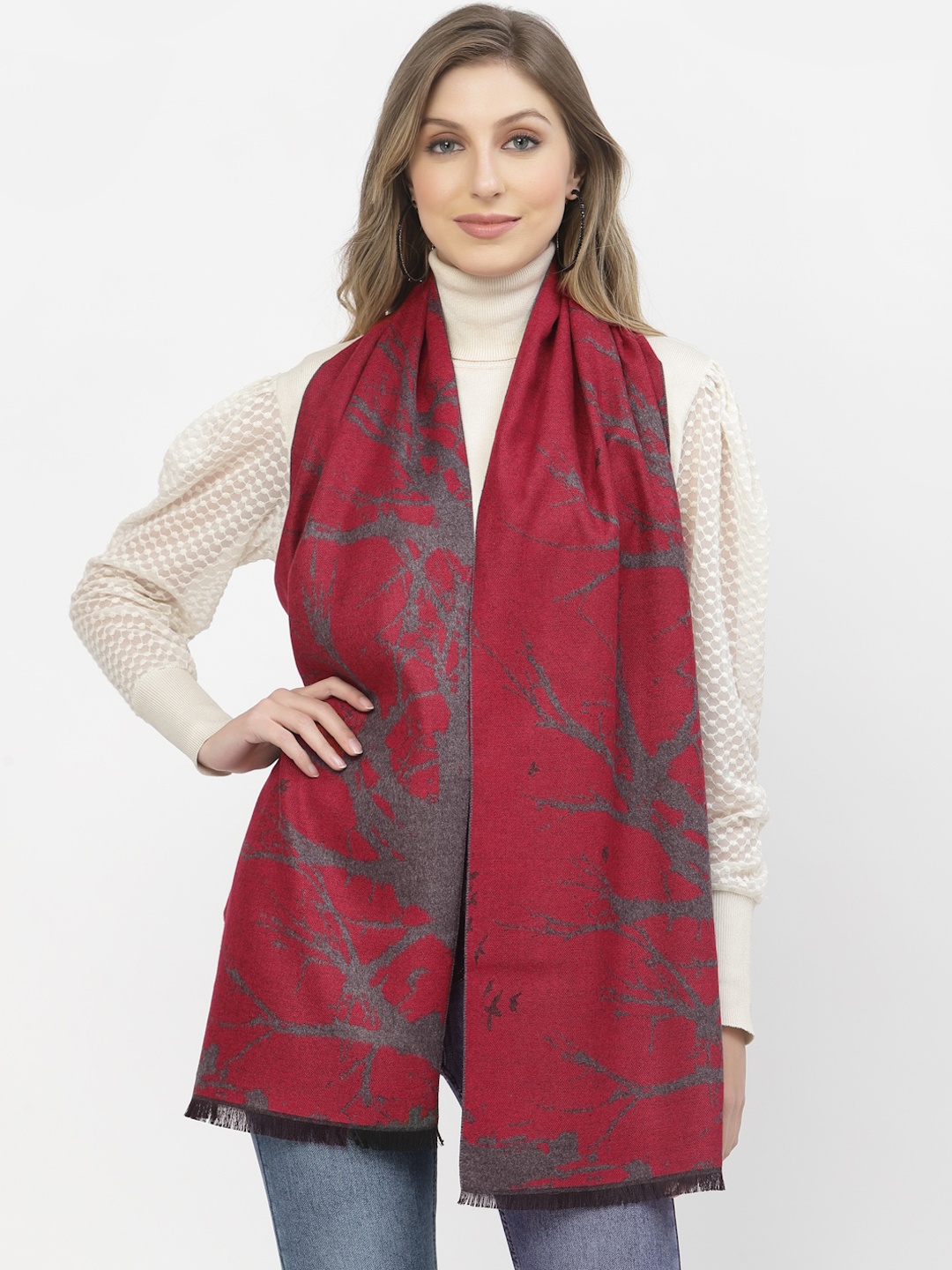 

Calvadoss Women Printed Long-Fit Mufflers, Red