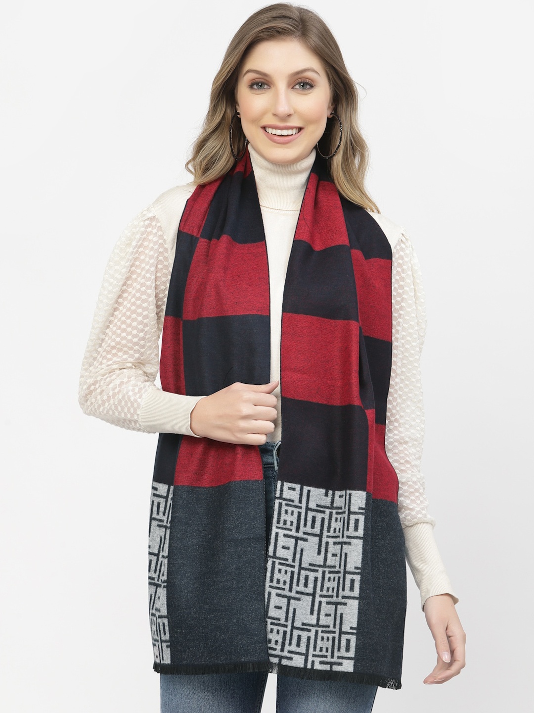 

Calvadoss Women Printed Long-Fit Mufflers, Navy blue