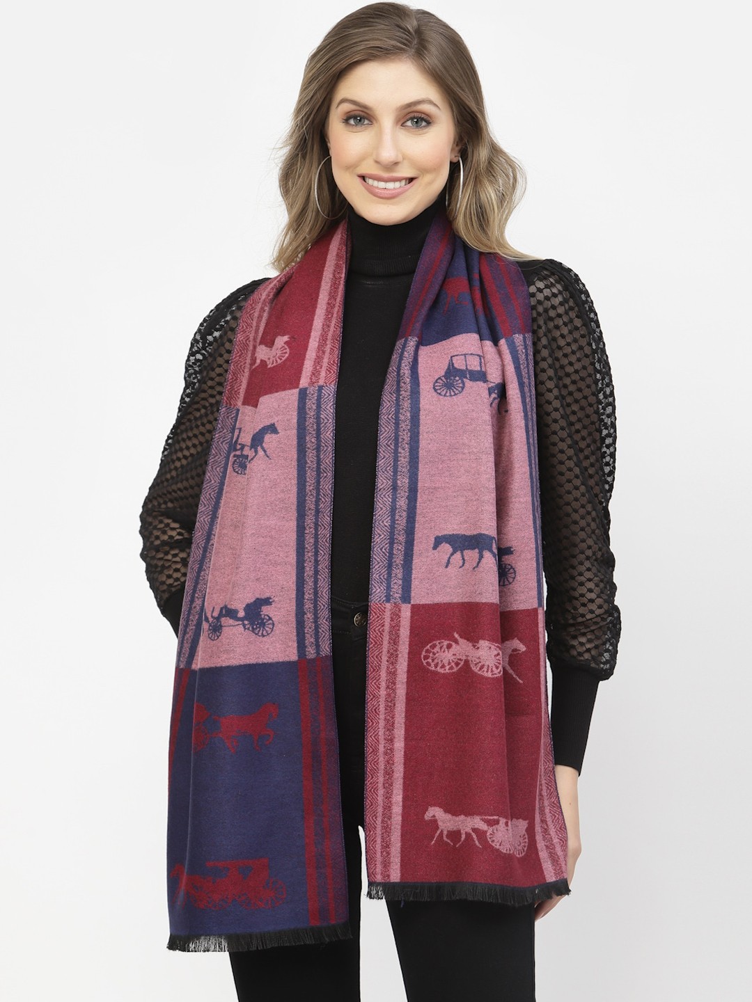 

Calvadoss Women Printed Long-Fit Mufflers, Navy blue