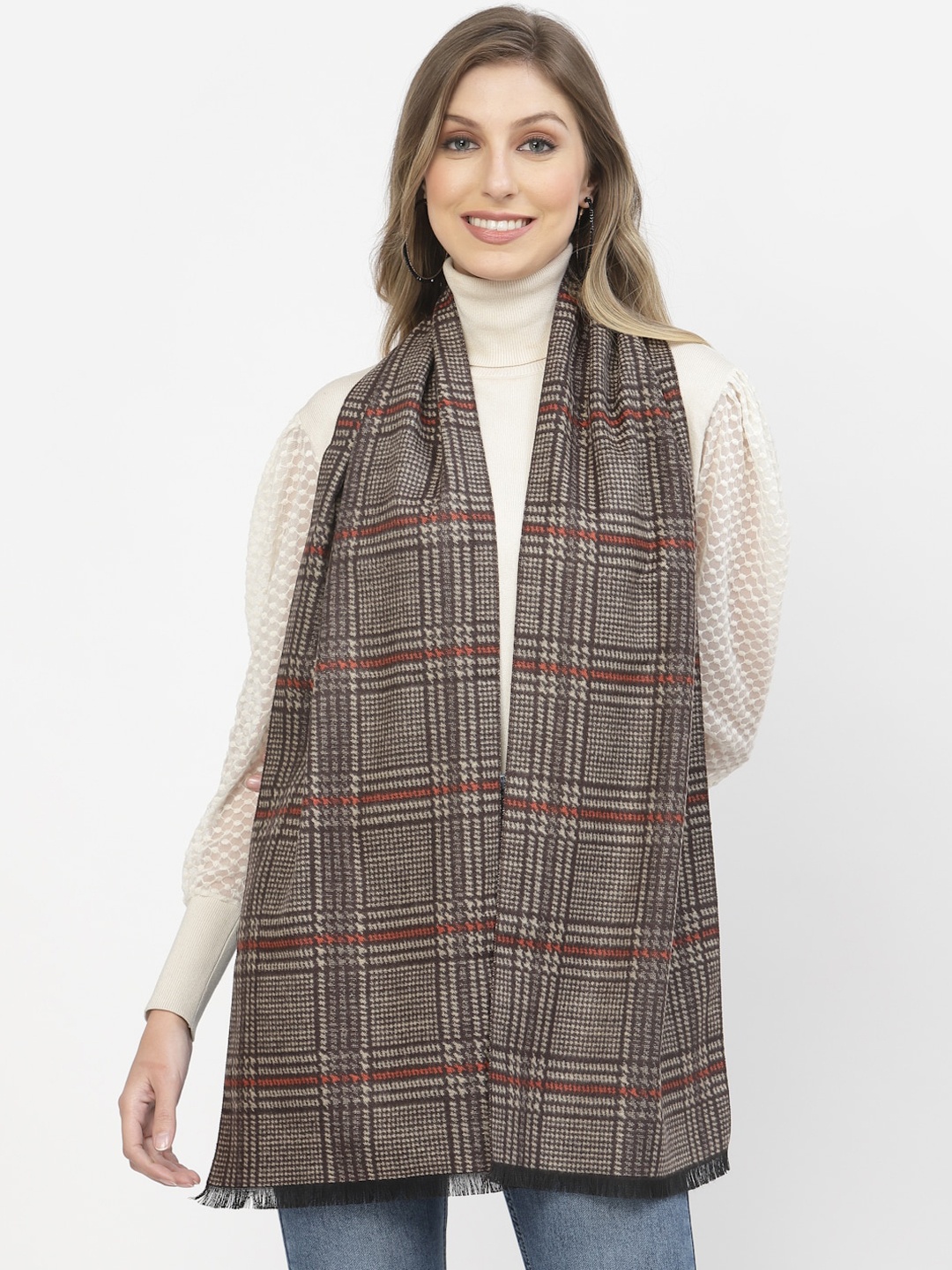 

Calvadoss Women Checked Printed Long-Fit Mufflers, Brown