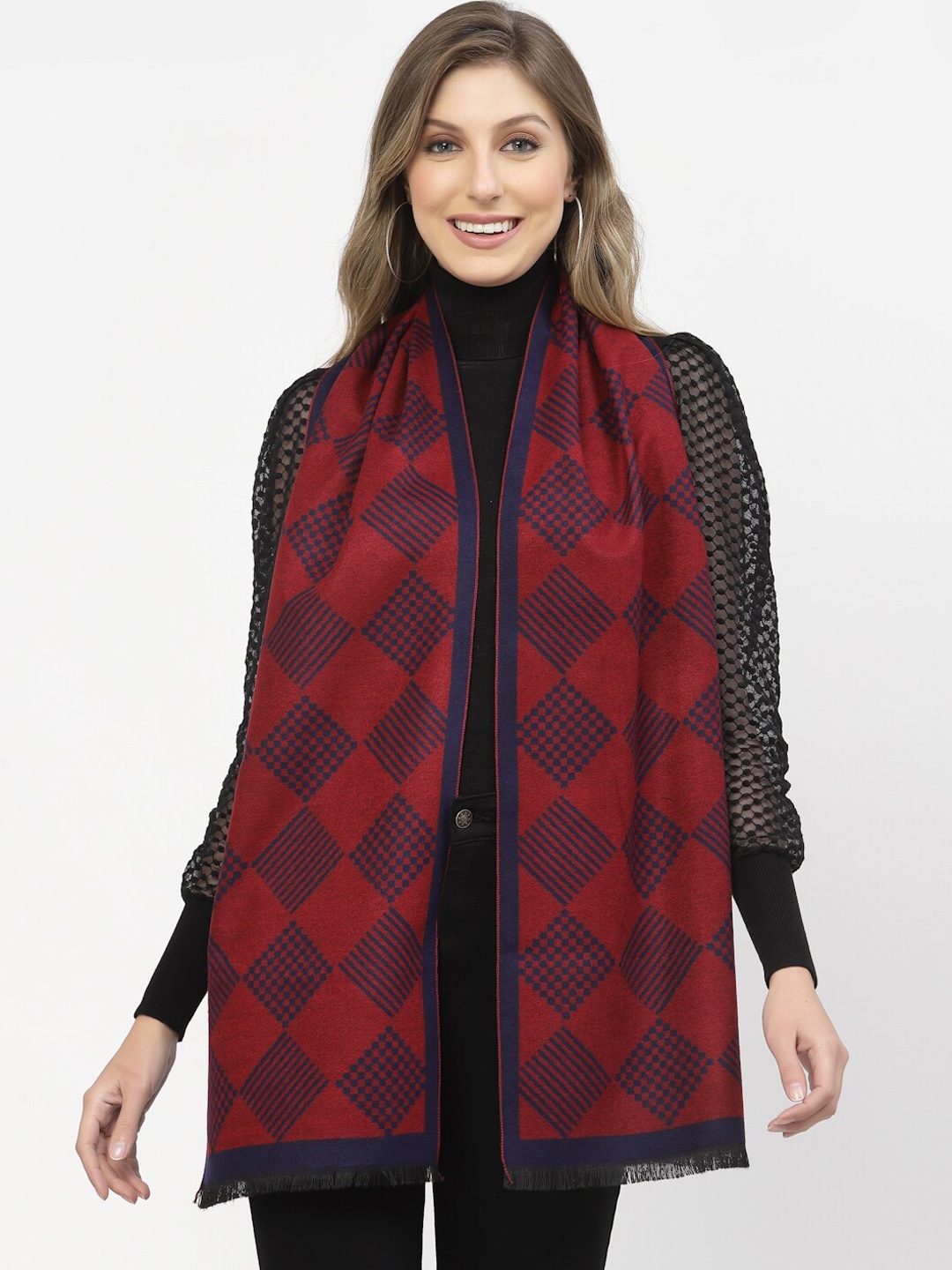 

Calvadoss Women Geometric Printed Long-Fit Mufflers, Red