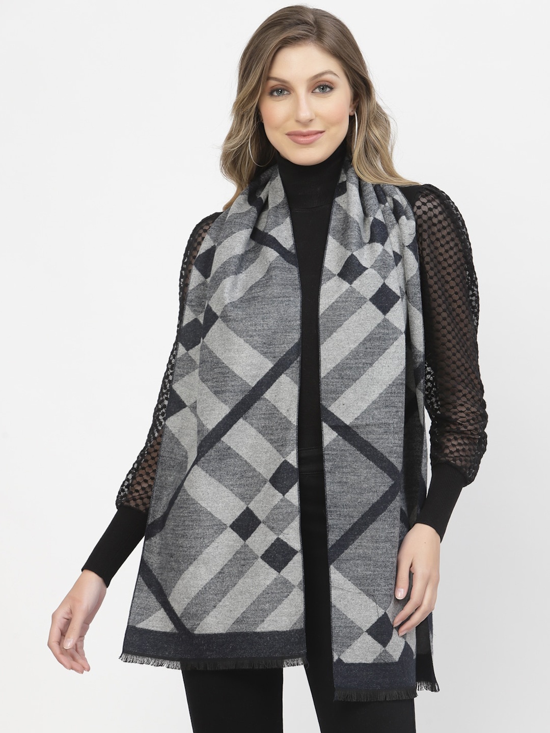 

Calvadoss Women Geometric Printed Long-Fit Mufflers, Grey