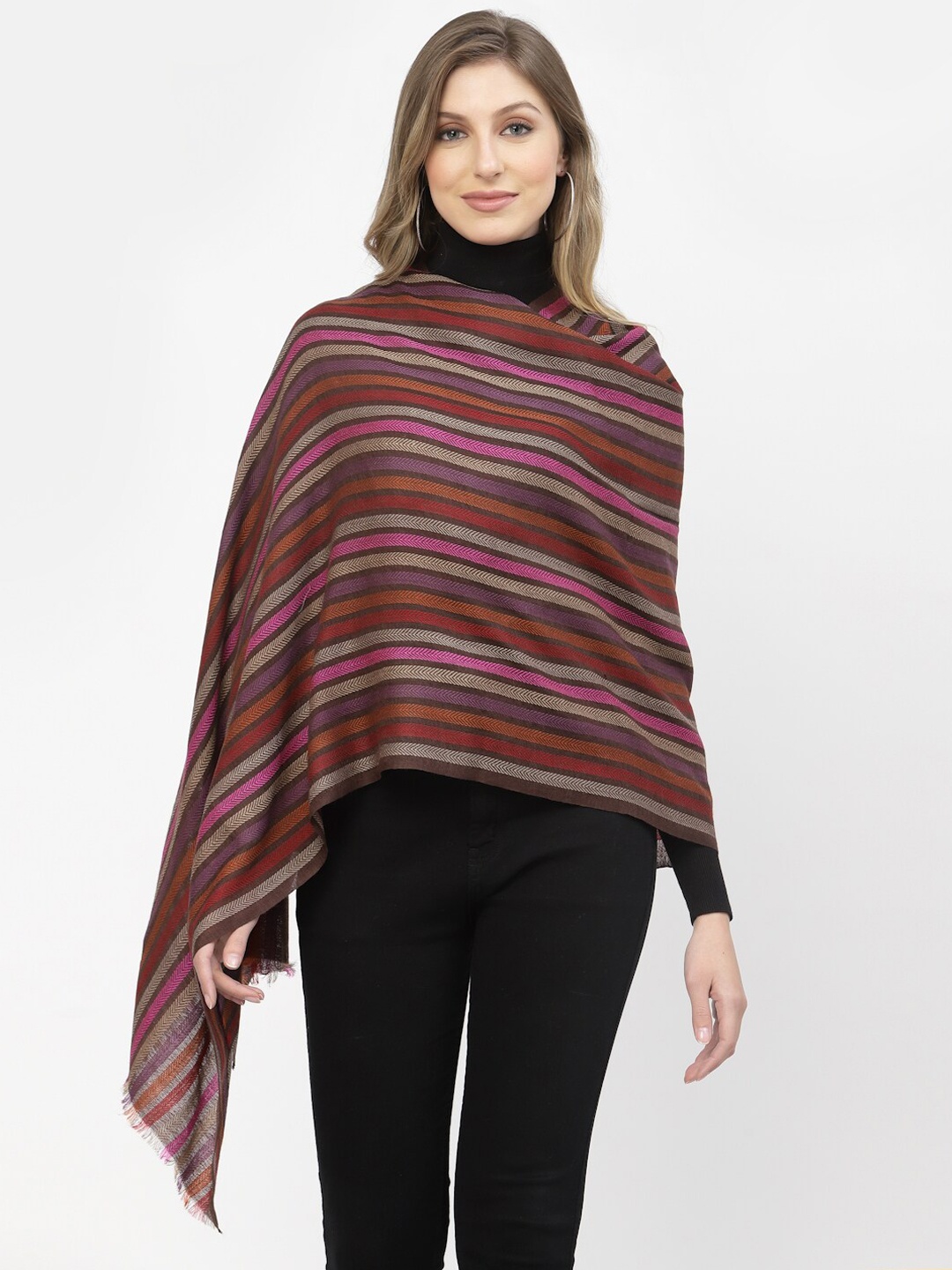 

Calvadoss Women Striped Wool Long-Fit Mufflers, Brown