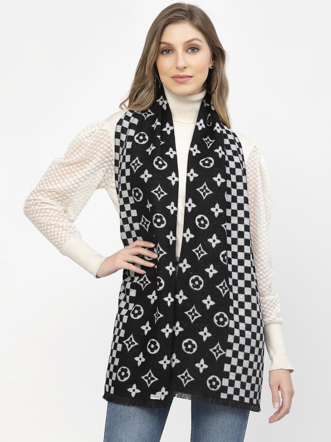 

Calvadoss Women Geometric Printed Long-Fit Mufflers, Black
