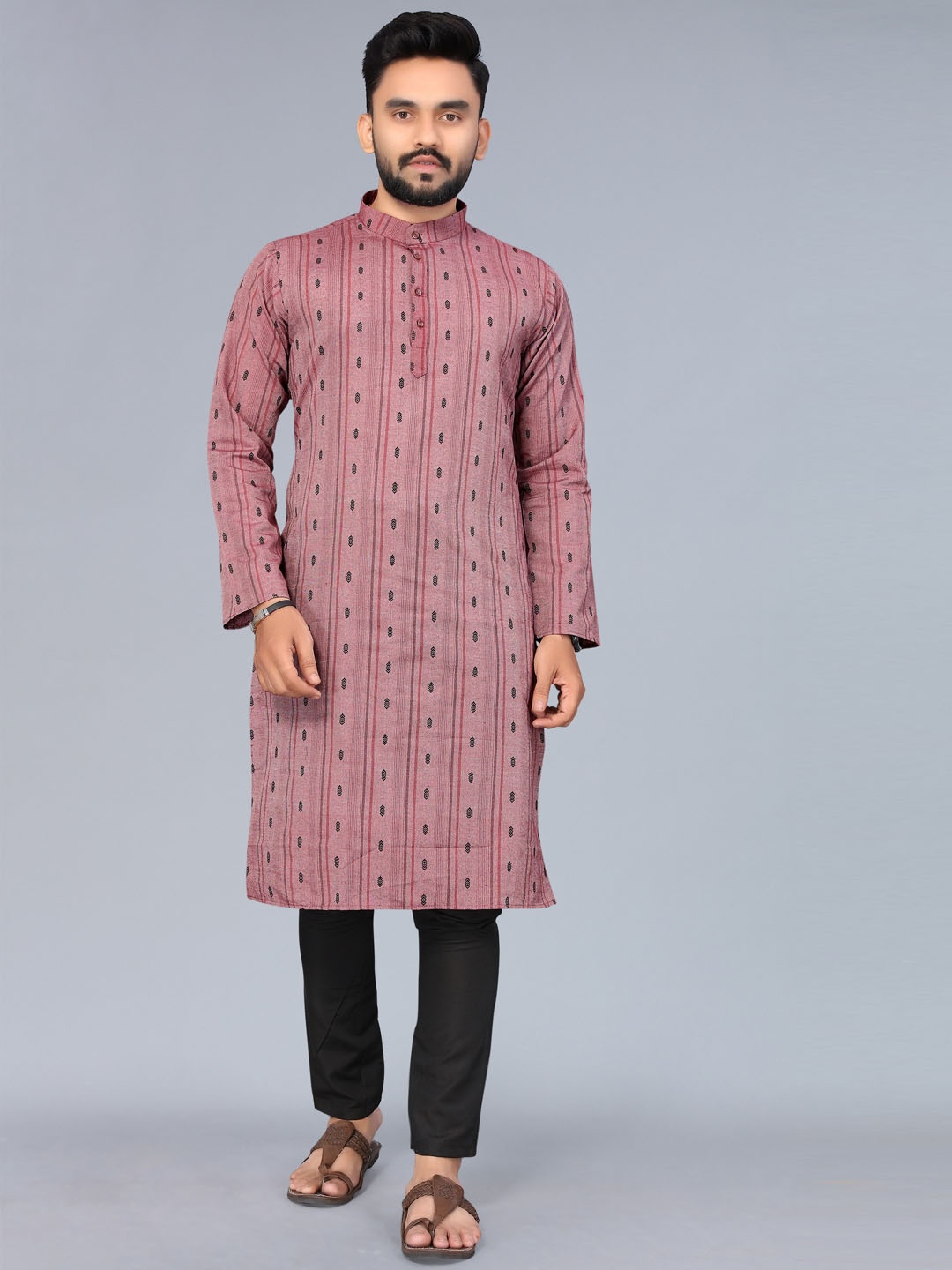 

Nimayaa Men Printed Kurta, Pink