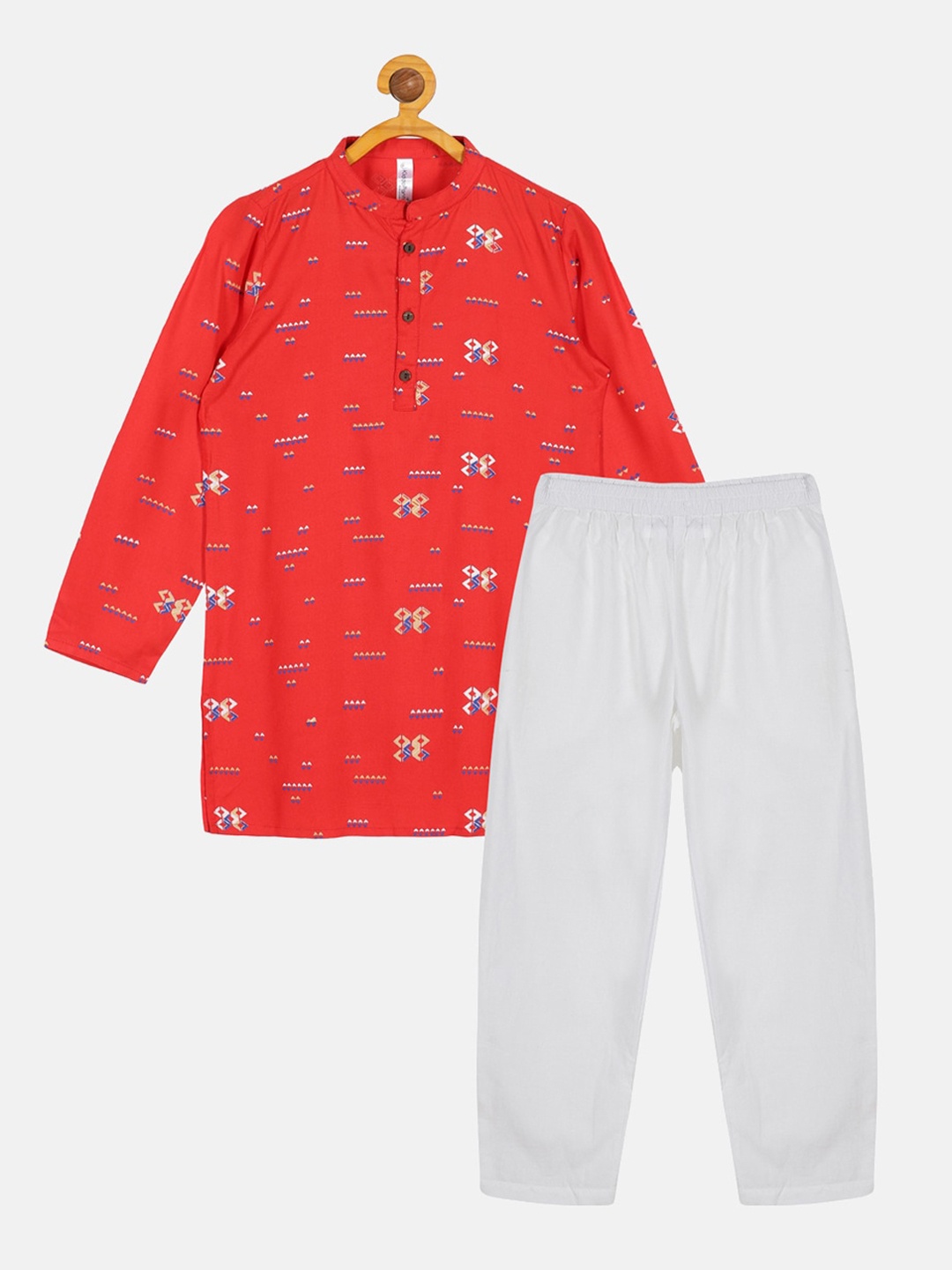 

KiddoPanti Boys Printed Kurta With Pyjamas, Red