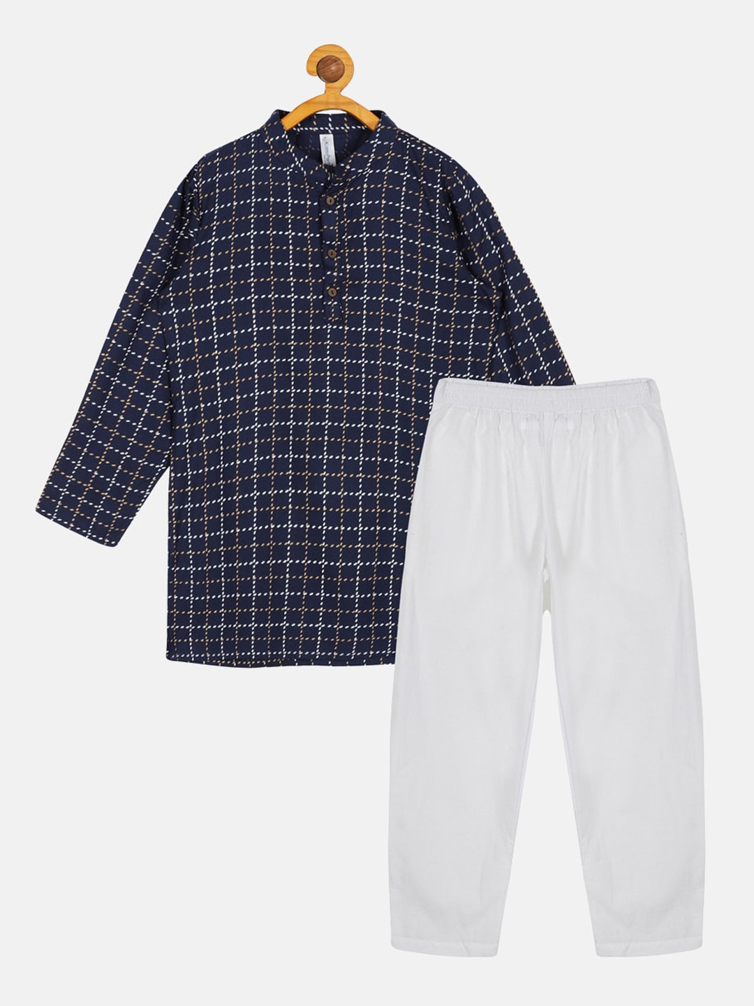 

KiddoPanti Boys Checked Kurta with Pyjamas, Navy blue