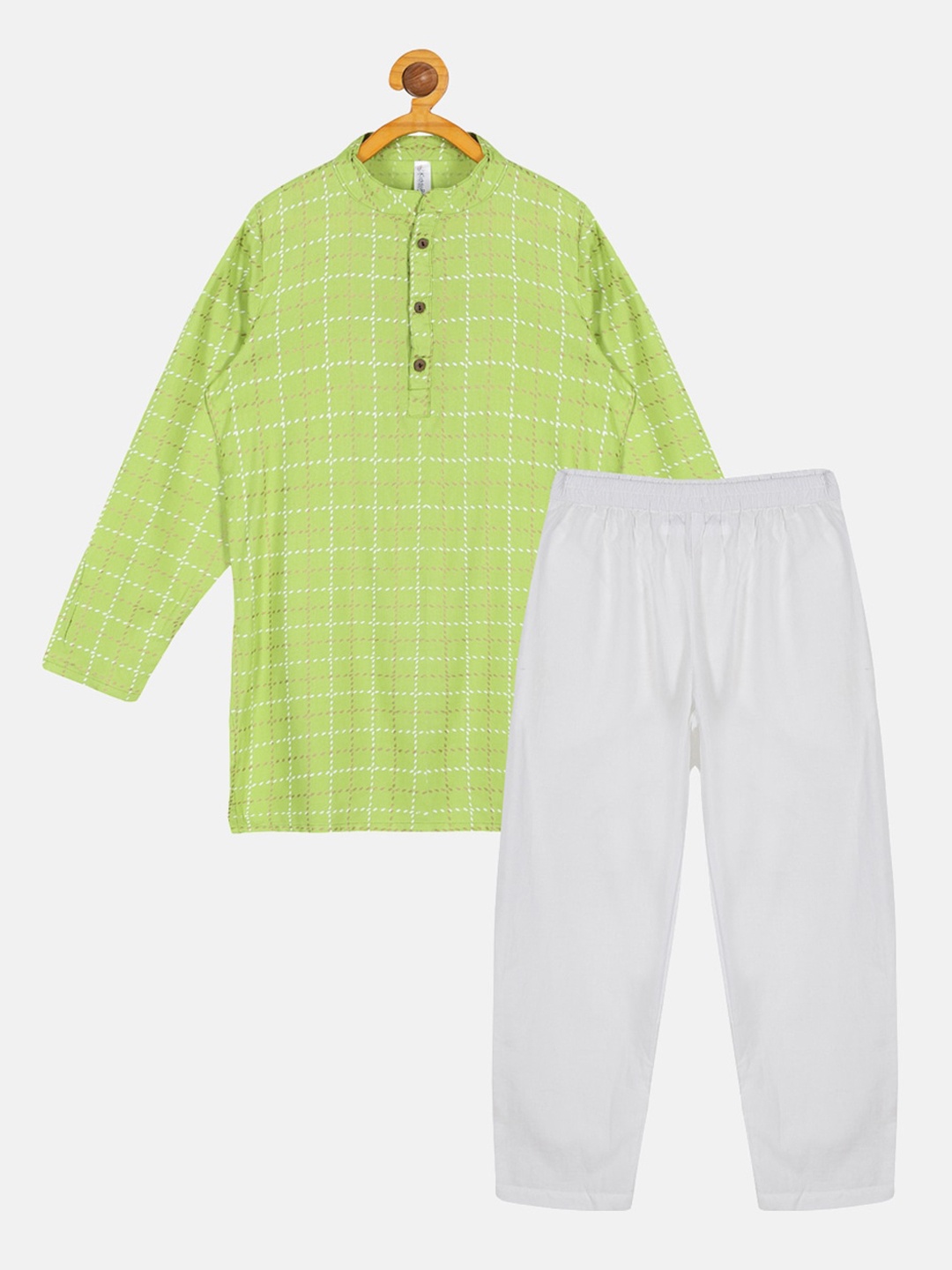 

KiddoPanti Boys Checked Kurta with Pyjamas, Green