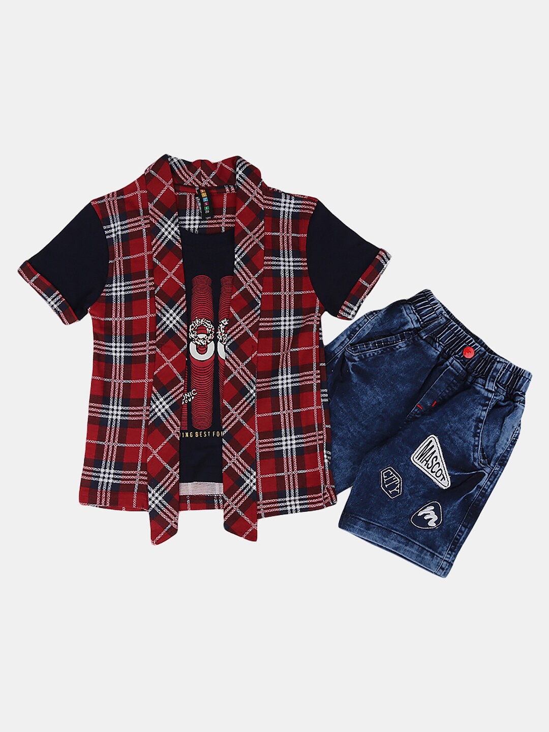 

V-Mart Unisex Kids Checked T-shirt with Shorts, Navy blue