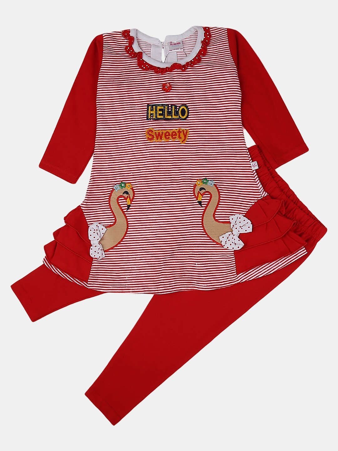 

V-Mart Kids Printed Pure Cotton Top with Leggings, Red