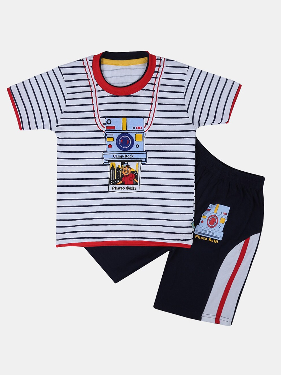 

V-Mart Unisex Kids Pure Cotton Printed T-shirt with Shorts, White
