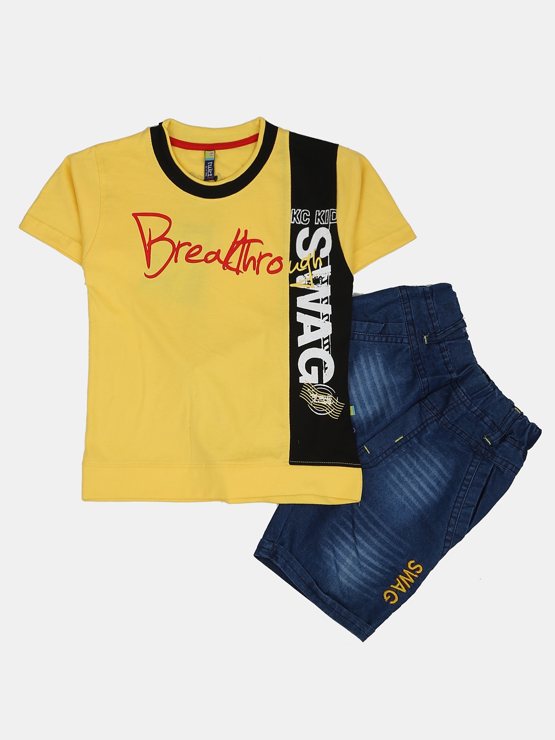 

V-Mart Boys Printed Pure Cotton T-shirt with Shorts, Yellow