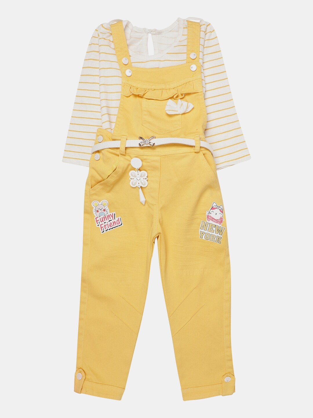 

V-Mart Girls Printed Pure Cotton Top with Trousers, Yellow