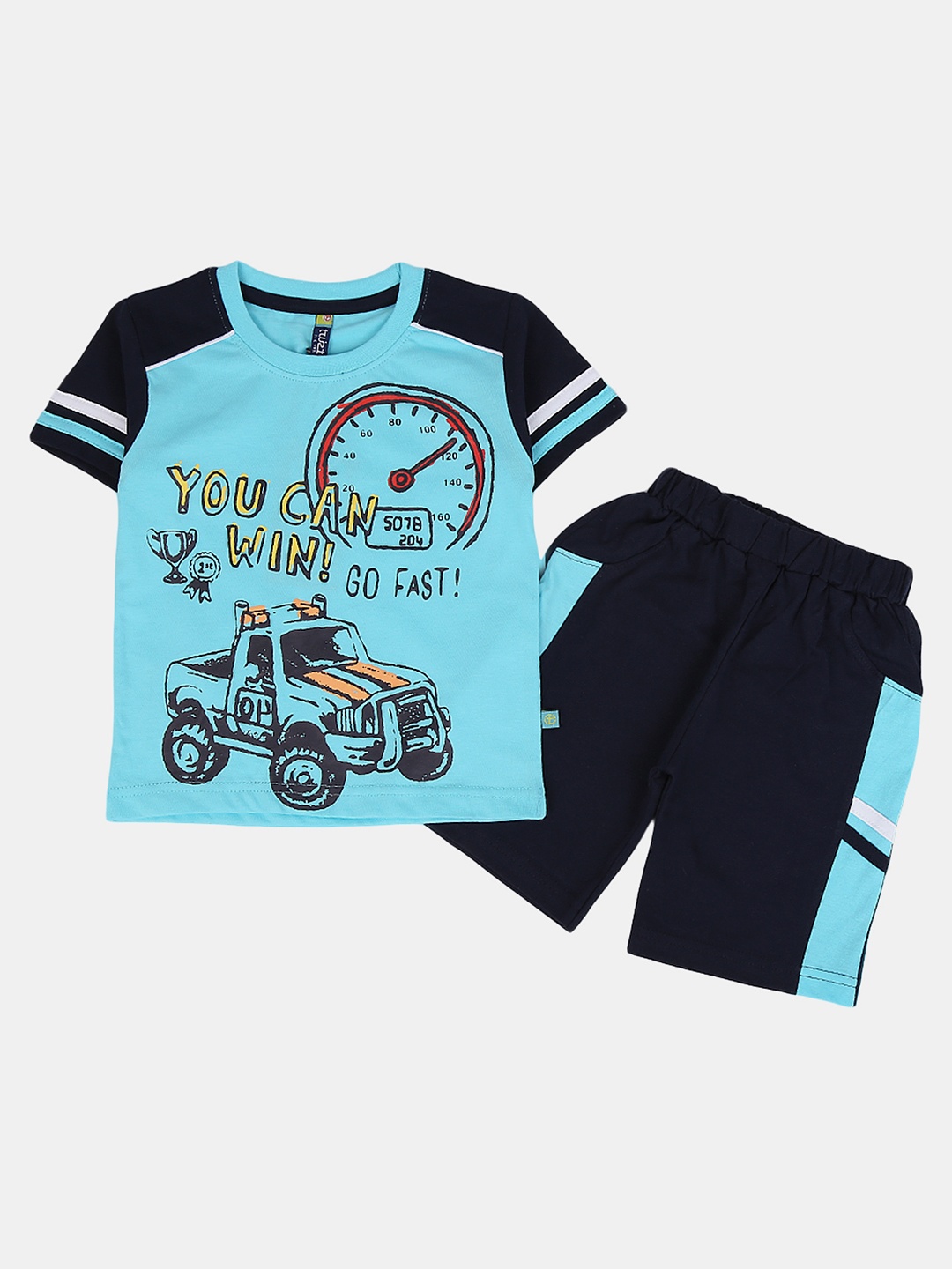

V-Mart Boys Printed Pure Cotton T-shirt with Shorts, Turquoise blue