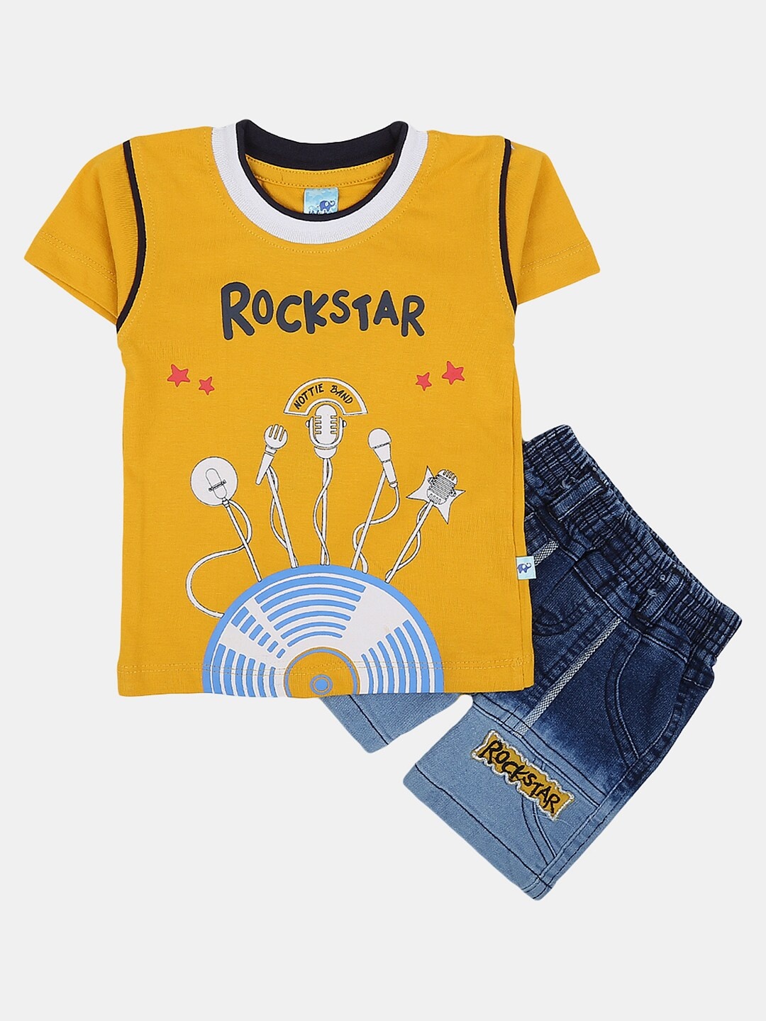 

V-Mart Kids Pure Cotton Printed T-shirt with Shorts Clothing Set, Mustard