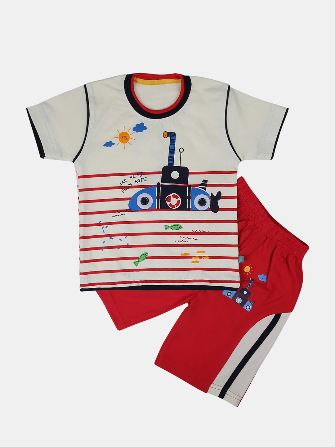 

V-Mart Kids Pure Cotton Printed T-shirt with Shorts, Off white