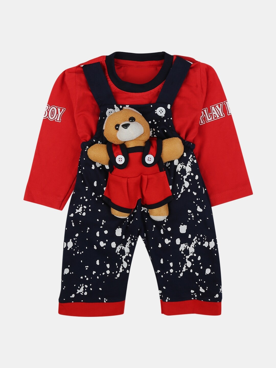 

V-Mart Infant Printed Cotton T-shirt with Dungaree Set, Navy blue