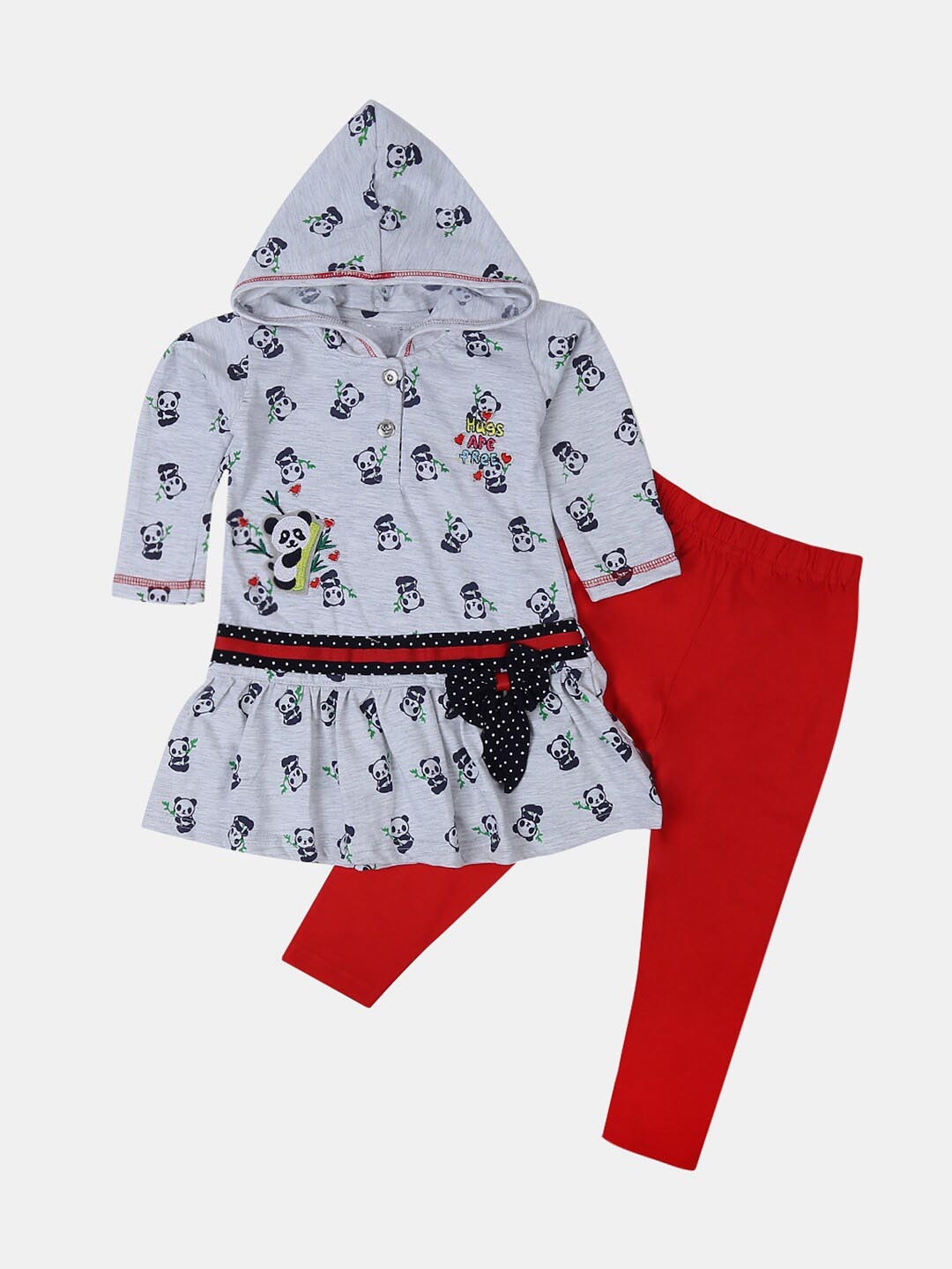 

V-Mart Kids Printed Pure Cotton Top with Leggings, Grey