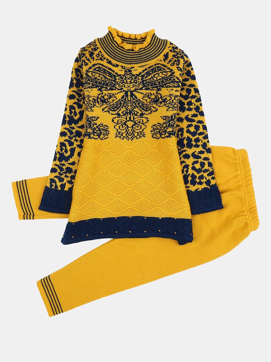 

V-Mart Unisex Kids Mustard & Black Printed Coat with Pyjamas