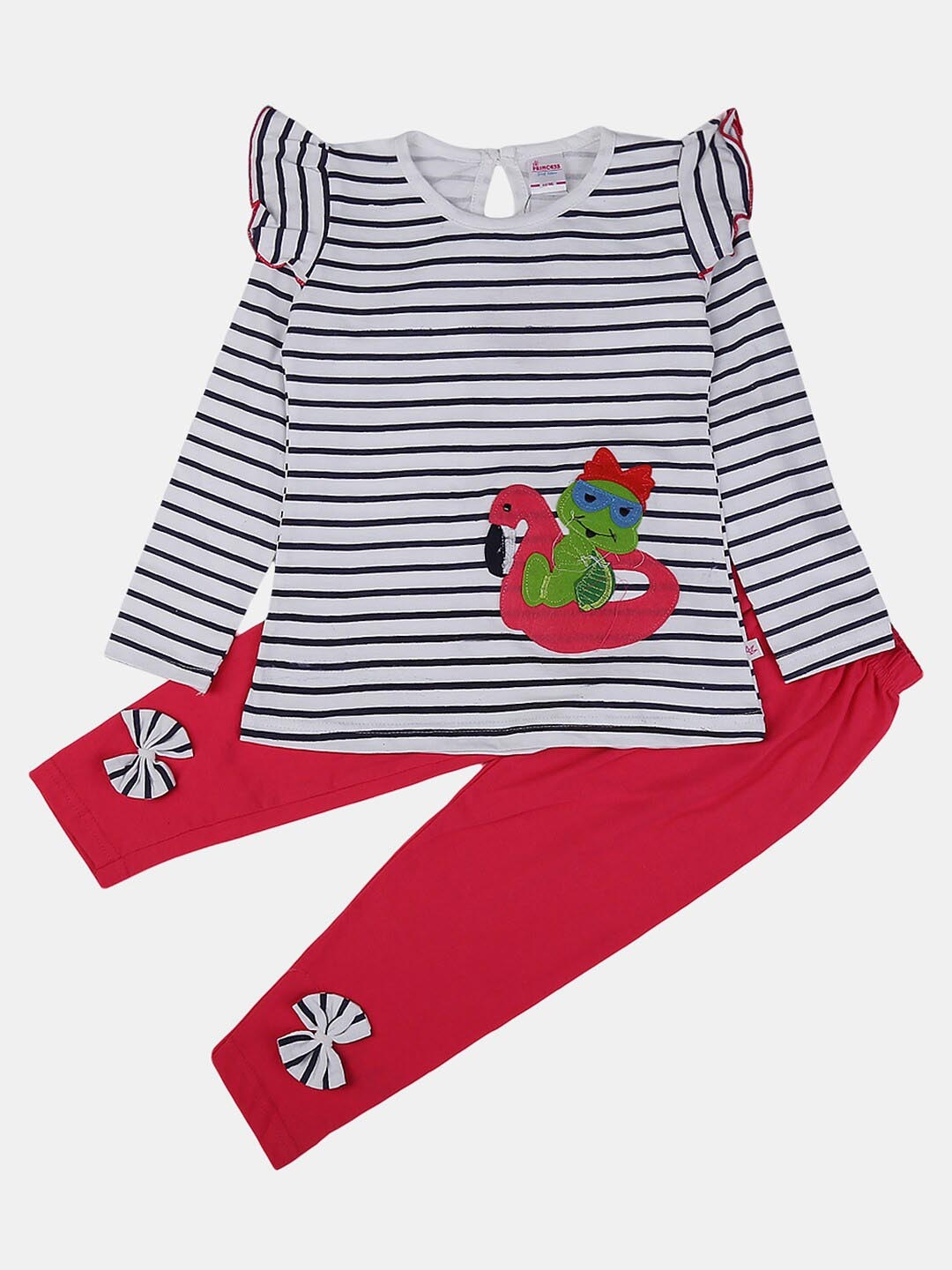 

V-Mart Kids White & Red Printed Pure Cotton Top with Leggings