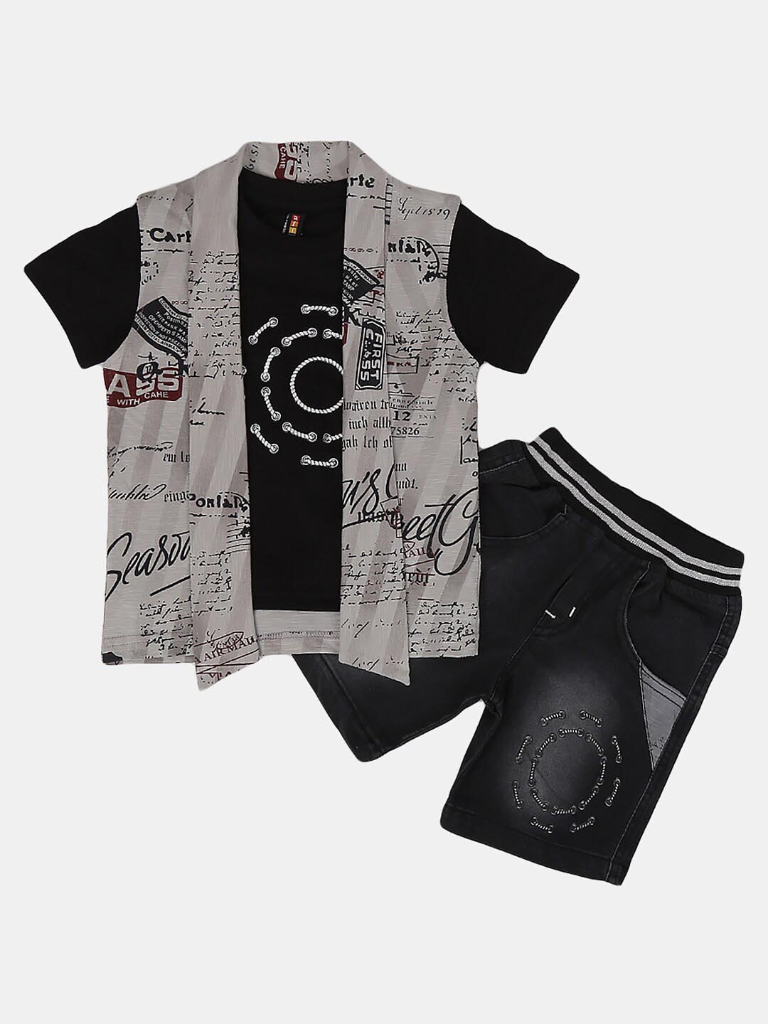 

V-Mart Unisex Kids Pure Cotton Printed T-shirt with Shorts, Black
