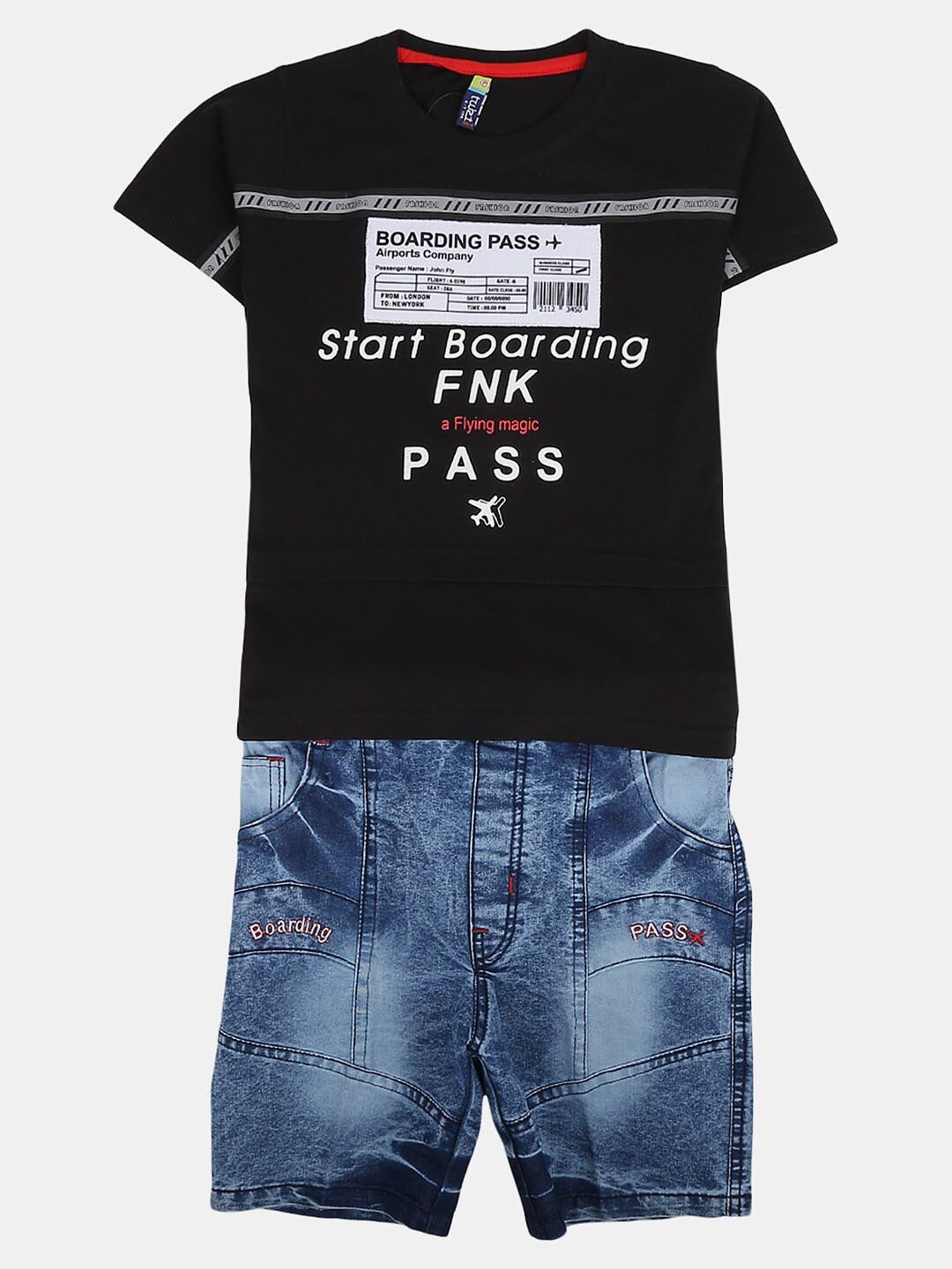 

V-Mart Unisex Kids Pure Cotton Printed T-shirt with Shorts, Black