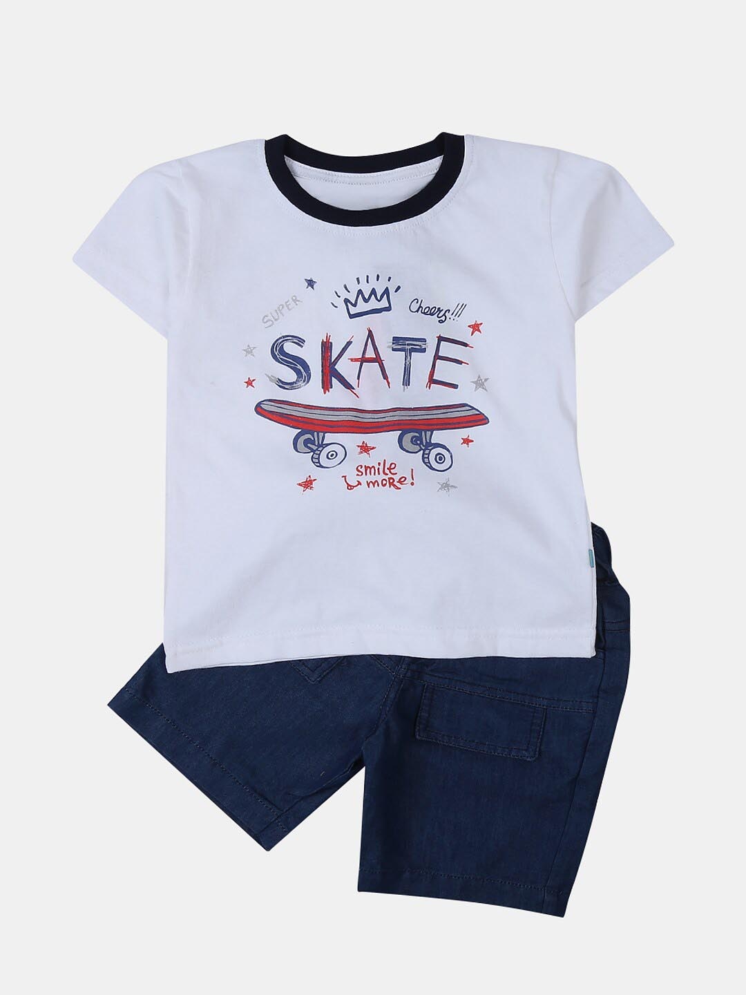 

V-Mart Boys Printed Pure Cotton T-shirt with Shorts, White