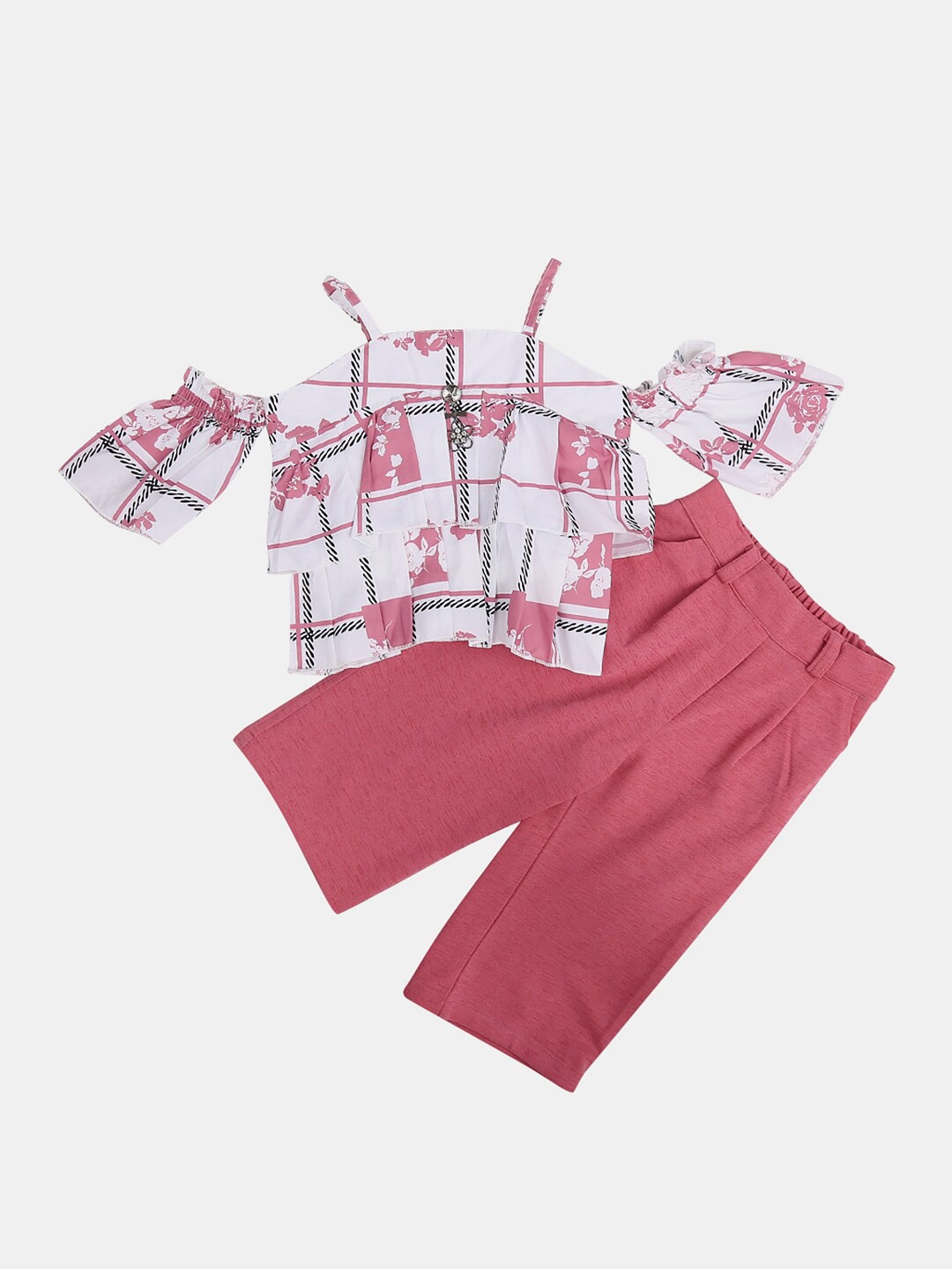 

V-Mart Kids Printed Pure Cotton Top with Trousers, Pink