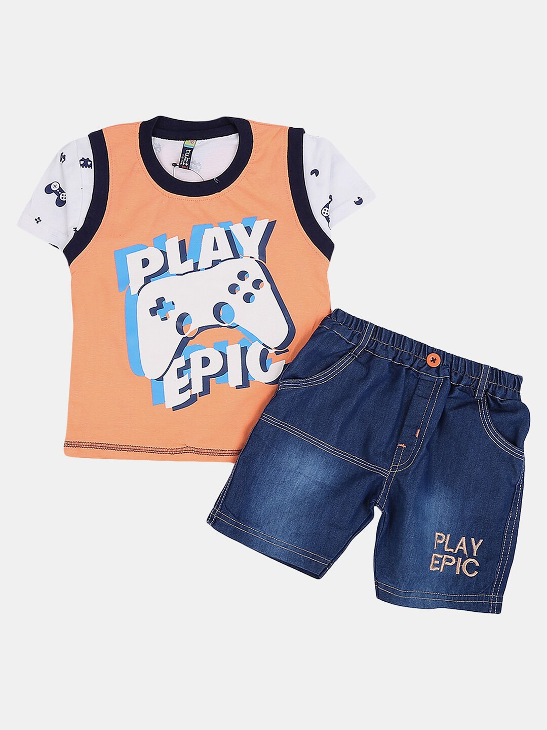 

V-Mart Kids Pure Cotton Printed Coat with Trousers, Orange