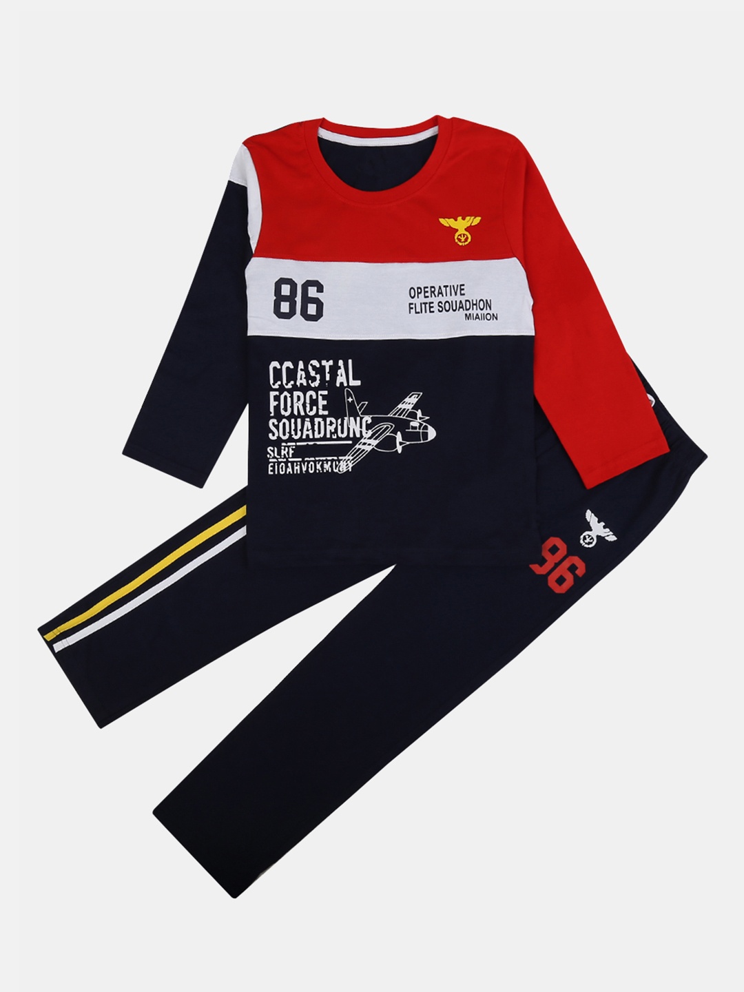 

V-Mart Boys Printed Pure Cotton T-shirt with Trousers, Red