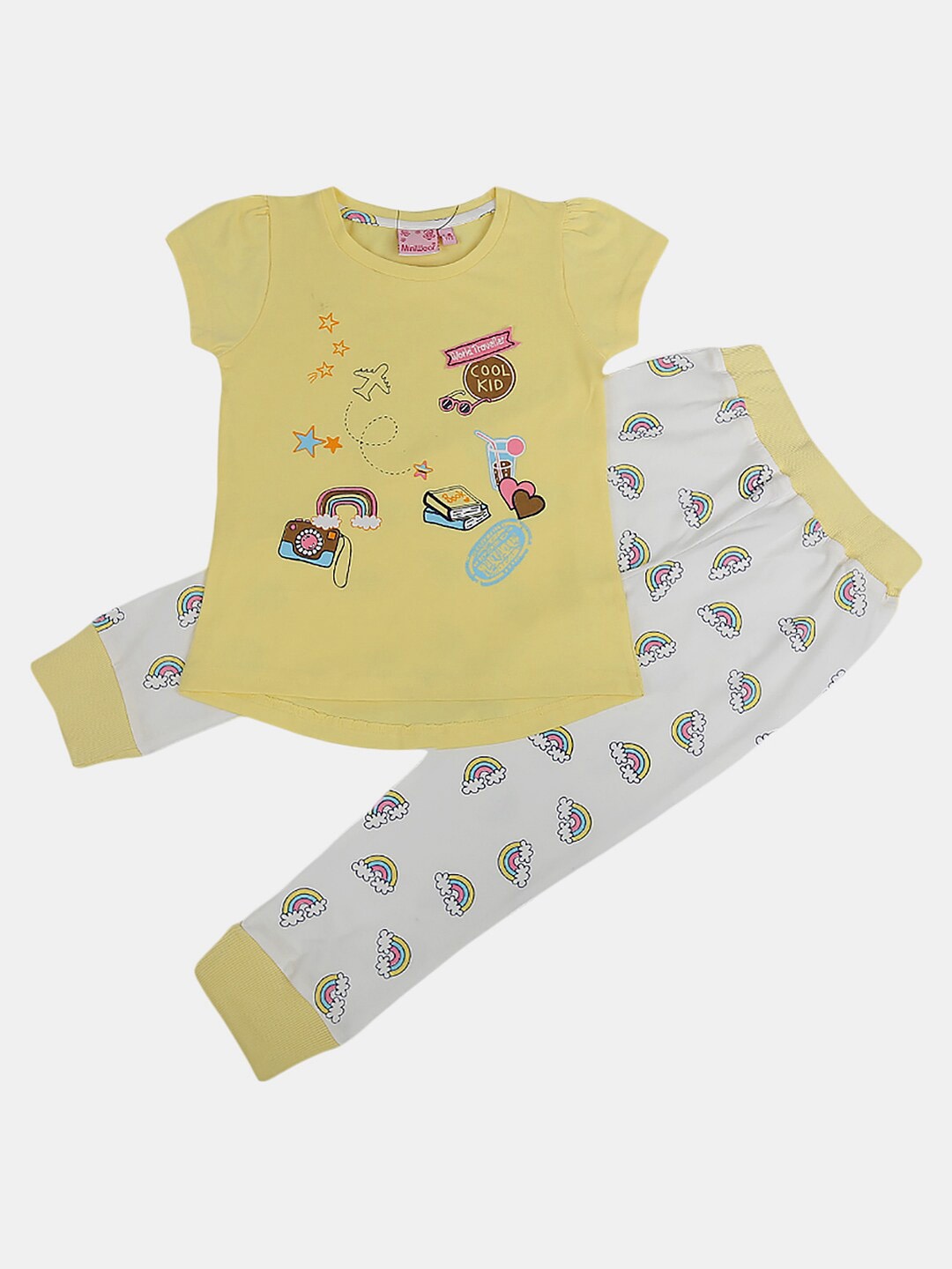 

V-Mart Kids Pure Cotton Printed Top with Leggings, Yellow