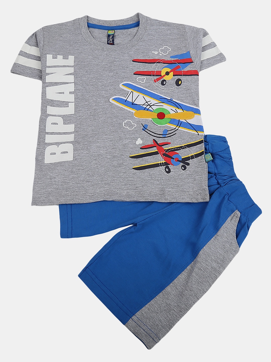 

V-Mart Boys Printed Pure Cotton T-shirt with Shorts, Grey melange